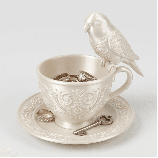 Lineolated Parakeet Renaissance Portrait Trinket Tray (Pearl White)