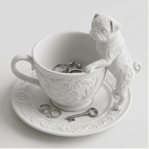pug Renaissance Portrait Trinket Tray (Matte White)