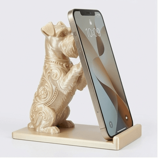 ミニチュアシュナウザーのルネサンス肖像画スマホスタンド(シルクゴールド)