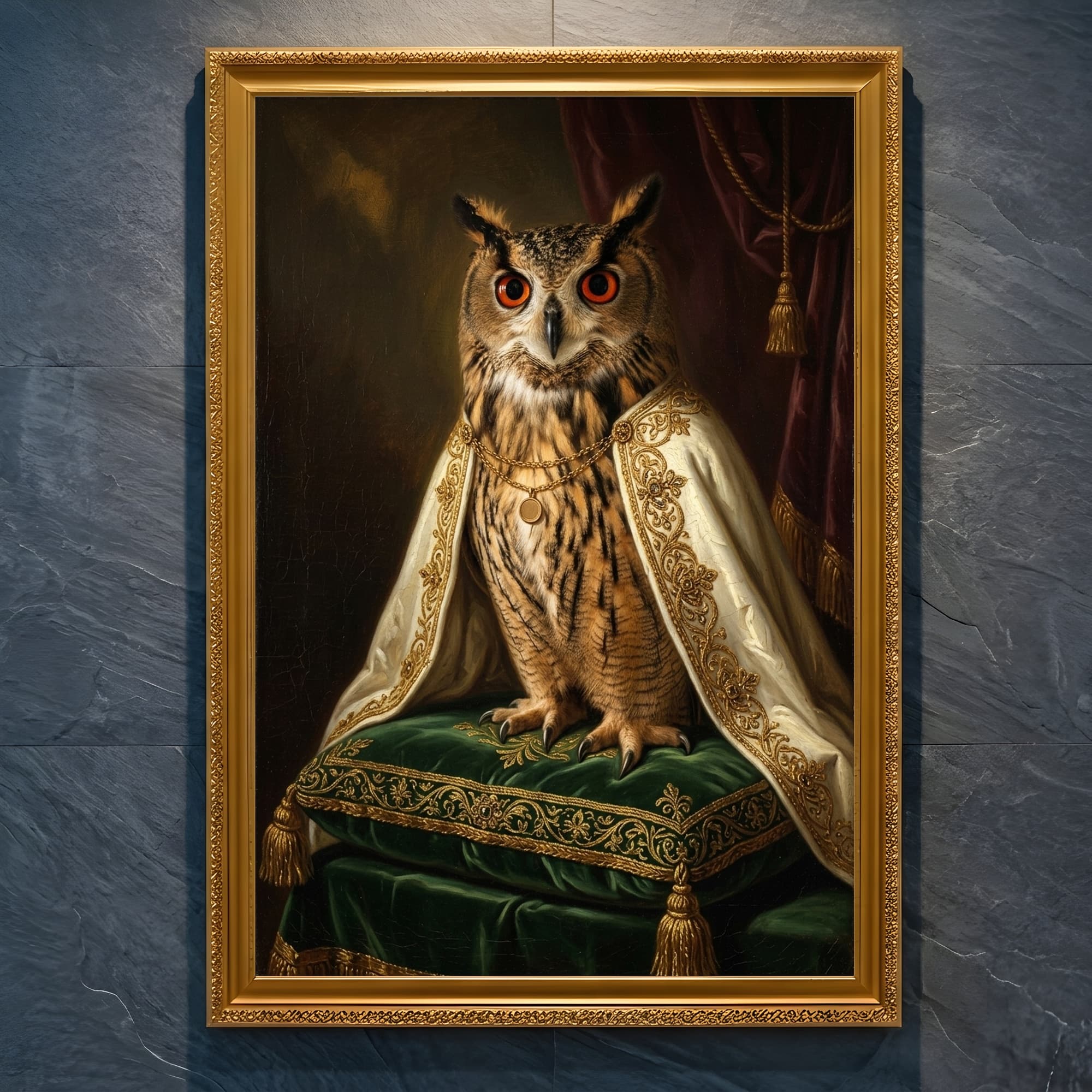 ベンガルワシミミズクのルネサンス肖像画額装プリント(A4金縁)