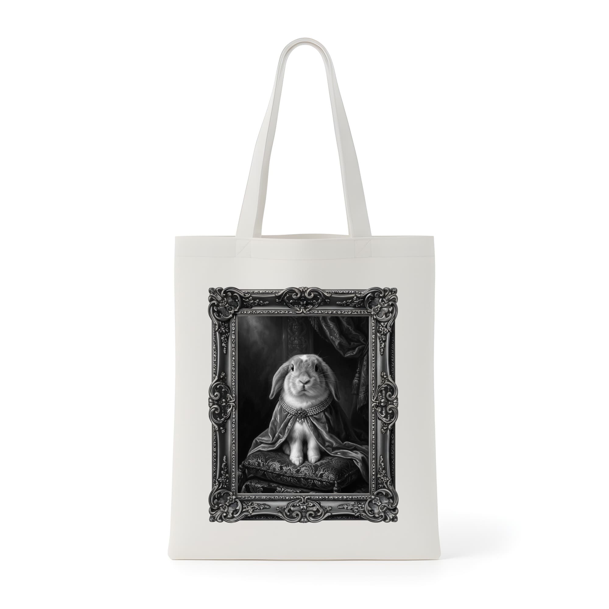 Mini Lop Renaissance Portrait Tote Bag (Monochrome Print, Framed Design)