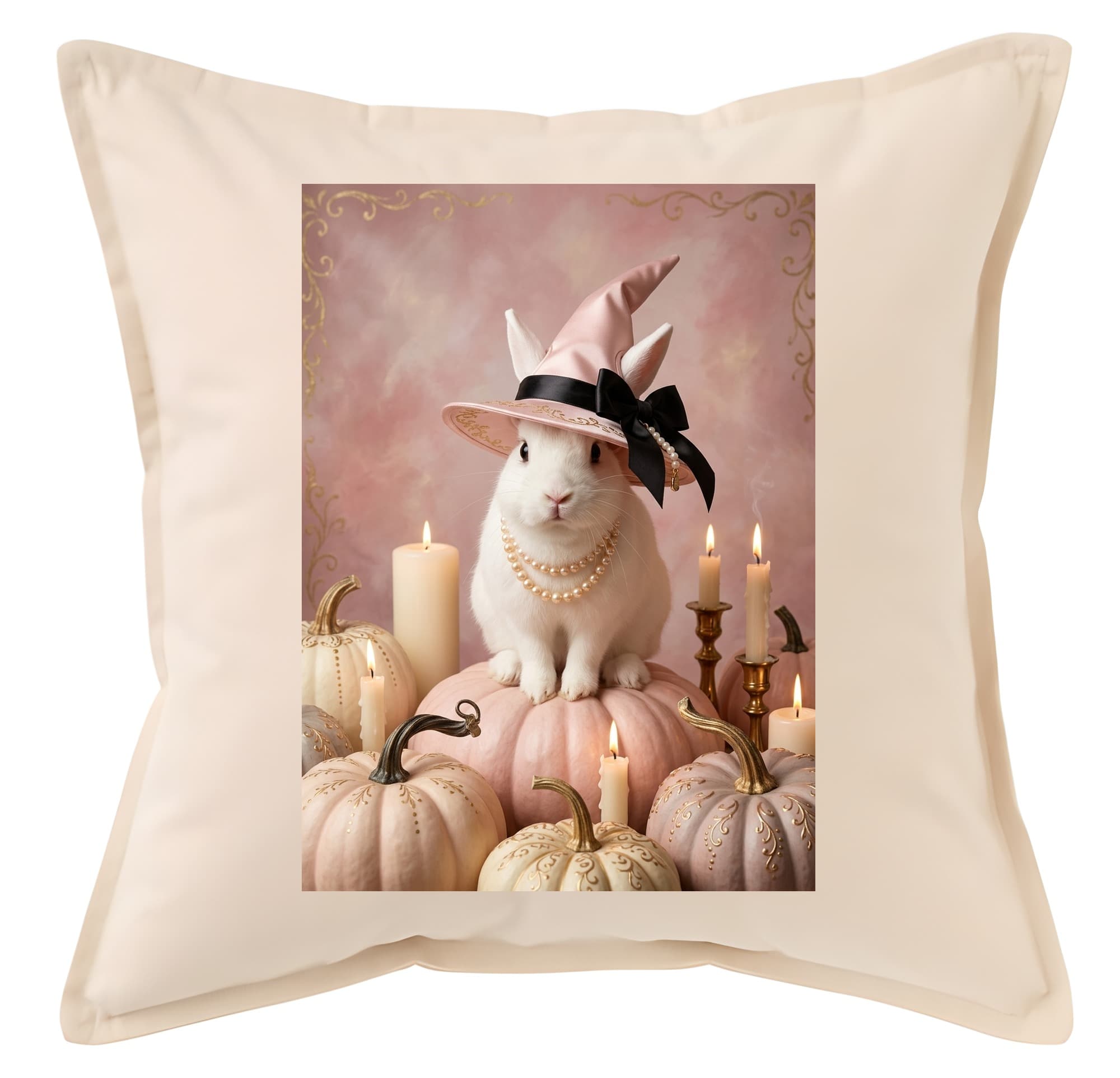 Polish rabbit Pumpkin & Candlelight Oil-Painting Halloween Cushion