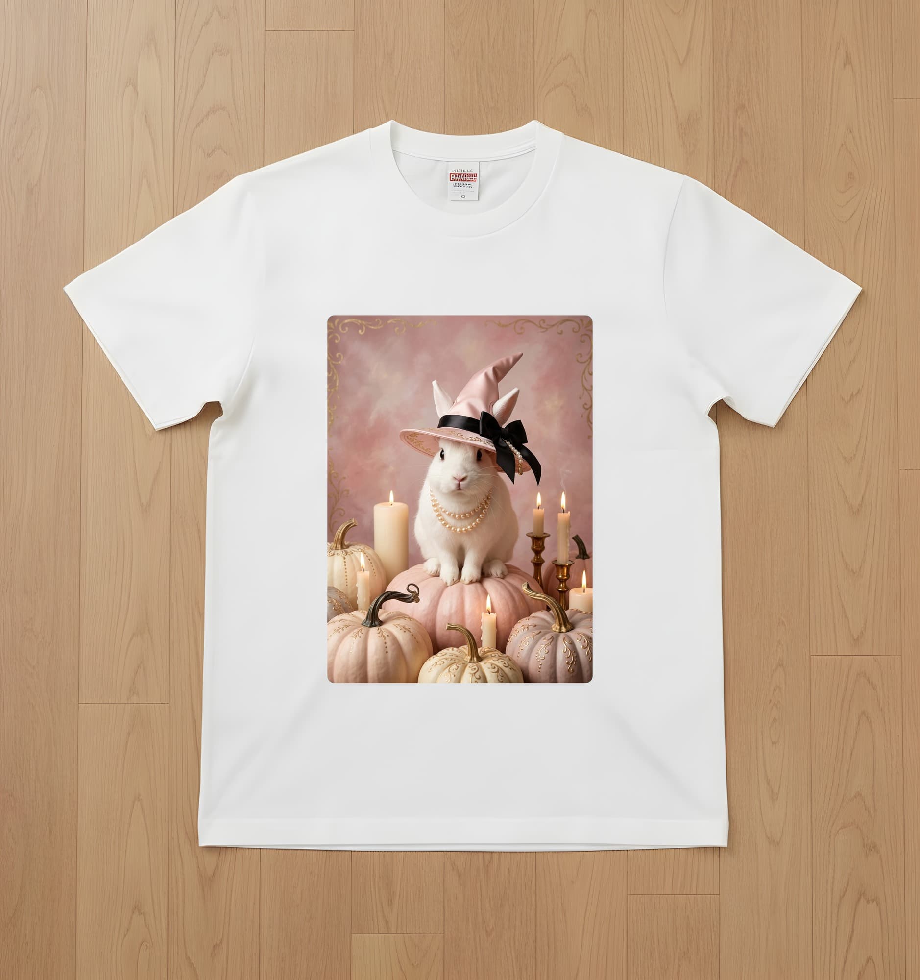 Polish rabbit Pumpkin & Candlelight Oil-Painting Halloween T-Shirt (White)