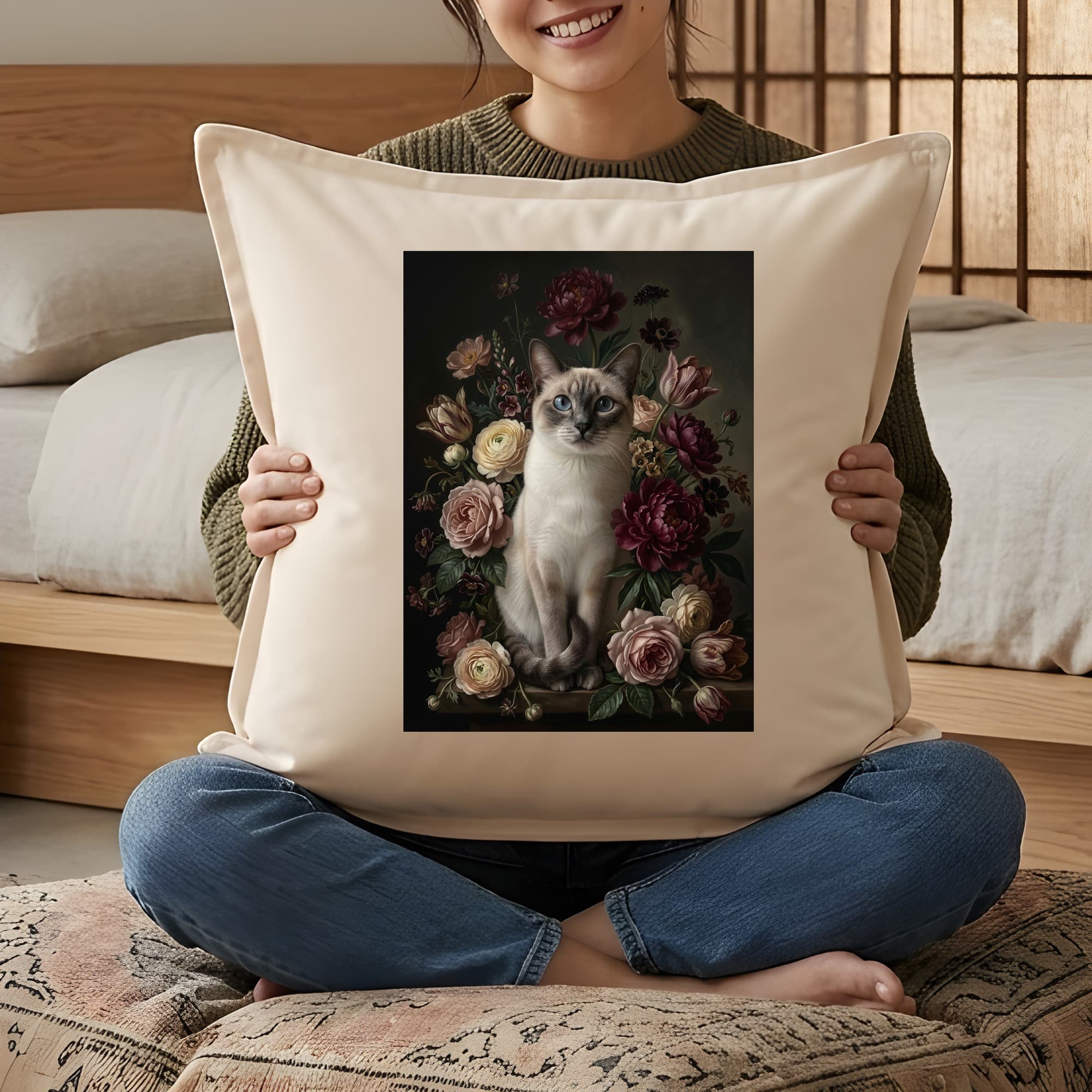 Siamese Floral Oil-Painting Floral Cushion 3