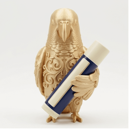 アオボウシインコのルネサンス肖像画リップケース(シルクゴールド)