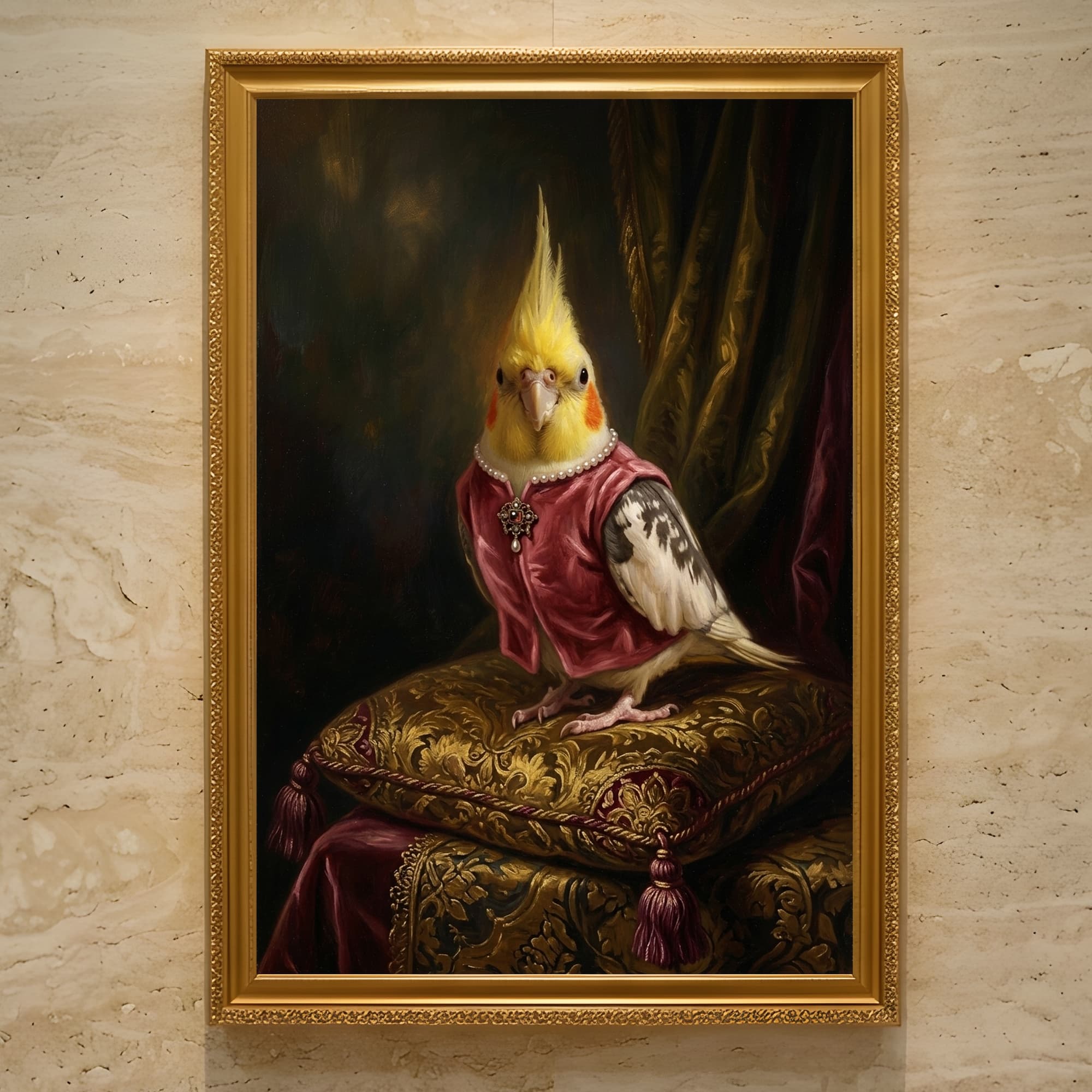 オカメインコのルネサンス肖像画額装プリント(A3サイズ)