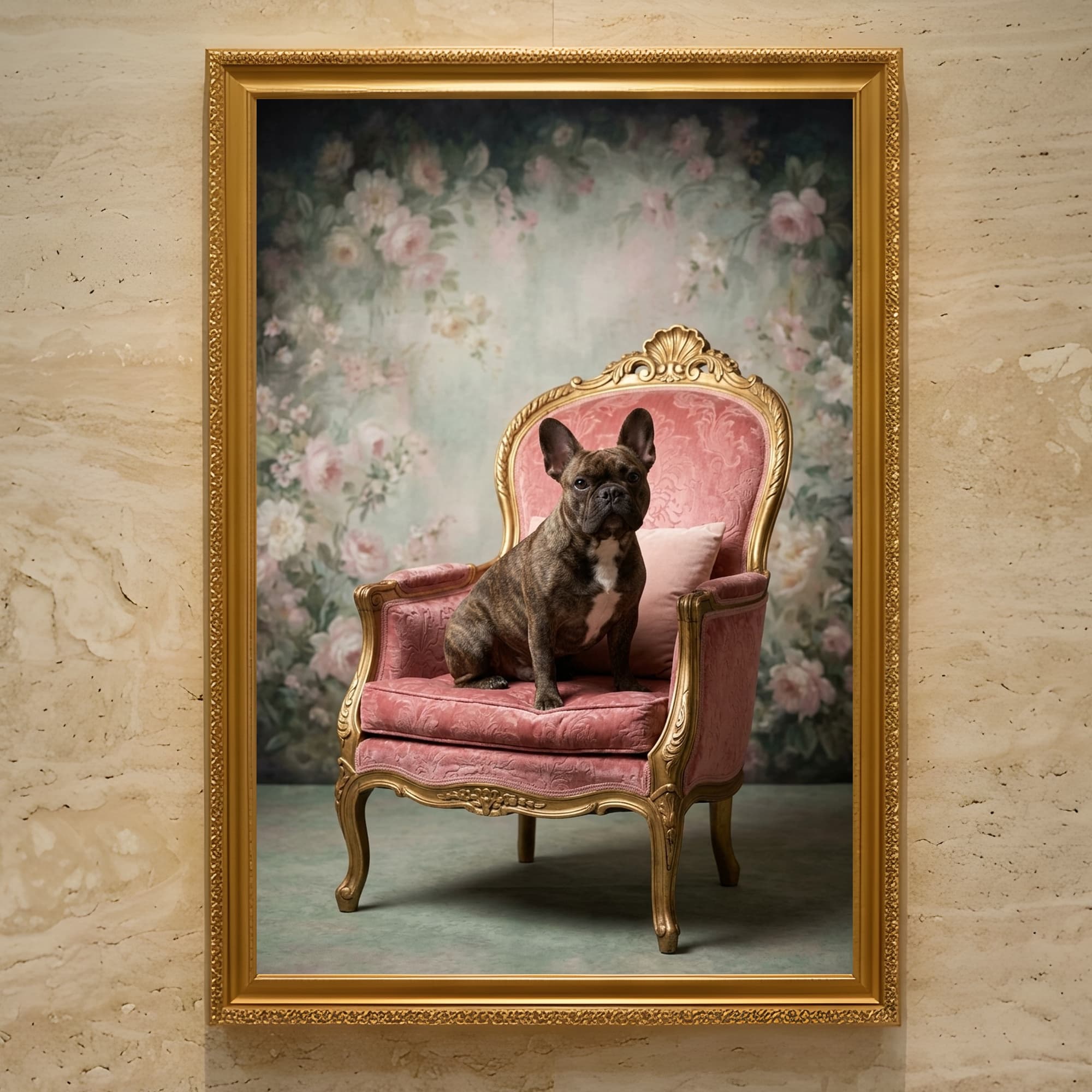 French bulldog Shabby Pink Oil-Painting Rococo Framed Art Print (A3)