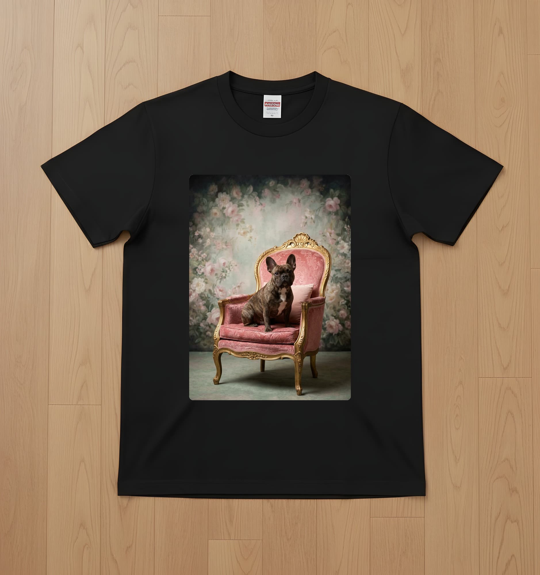 French bulldog Shabby Pink Oil-Painting Rococo T-Shirt (Black)