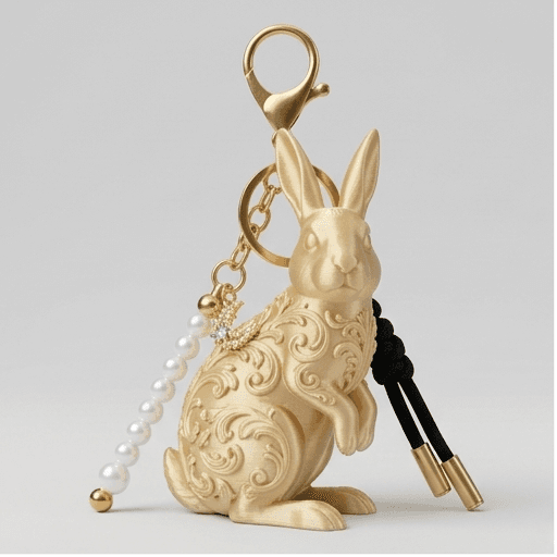 ニュージーランドホワイトのルネサンス肖像画キーホルダー(シルクゴールド)