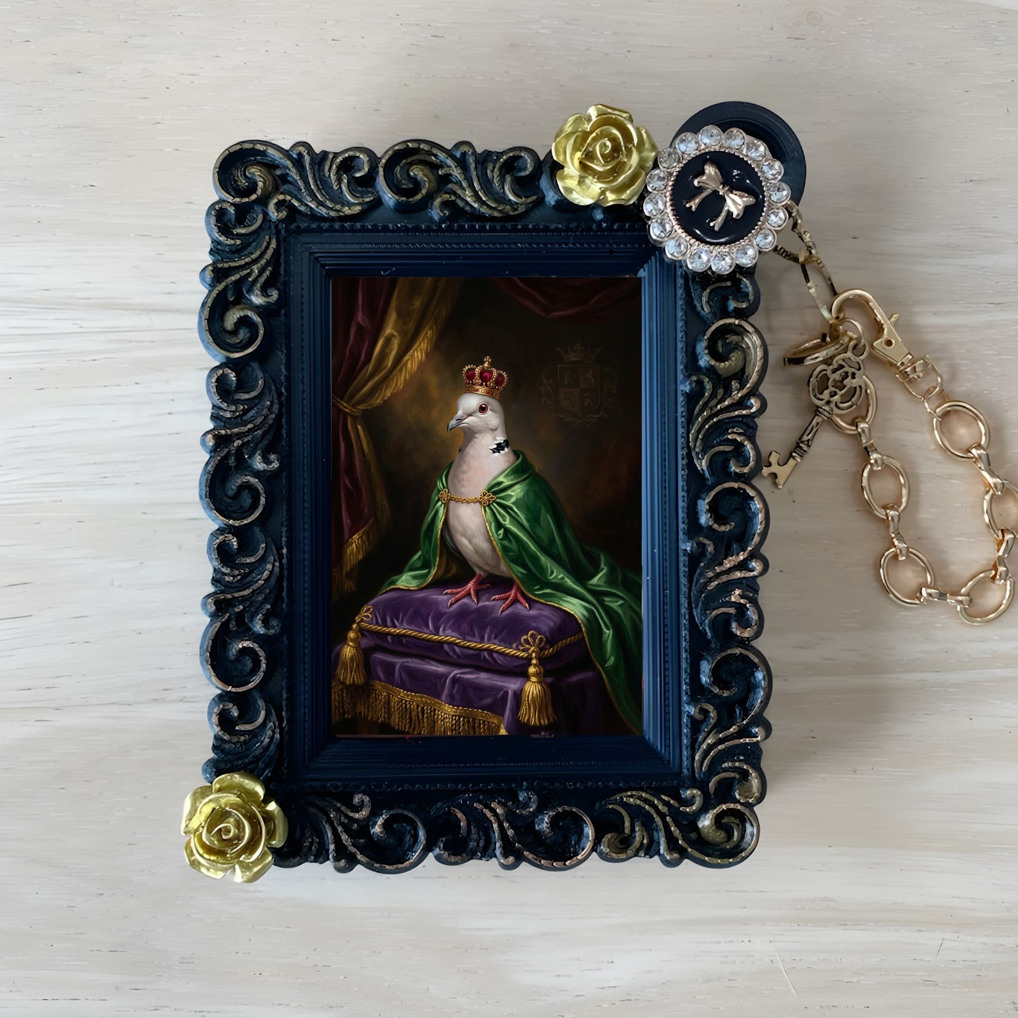 Ringneck dove Renaissance Portrait Bag Charm (Black)