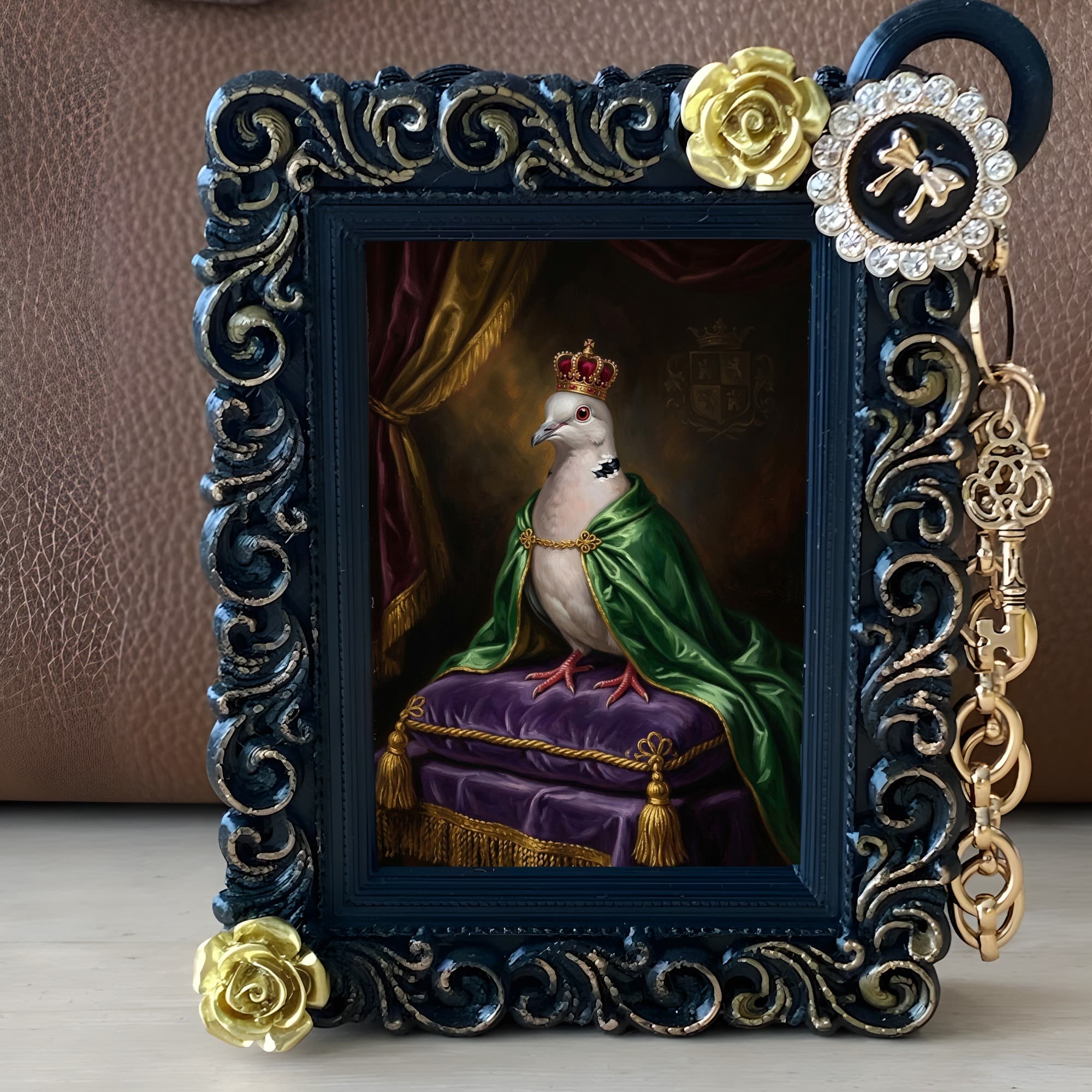 Ringneck dove Renaissance Portrait Bag Charm (Black) 2