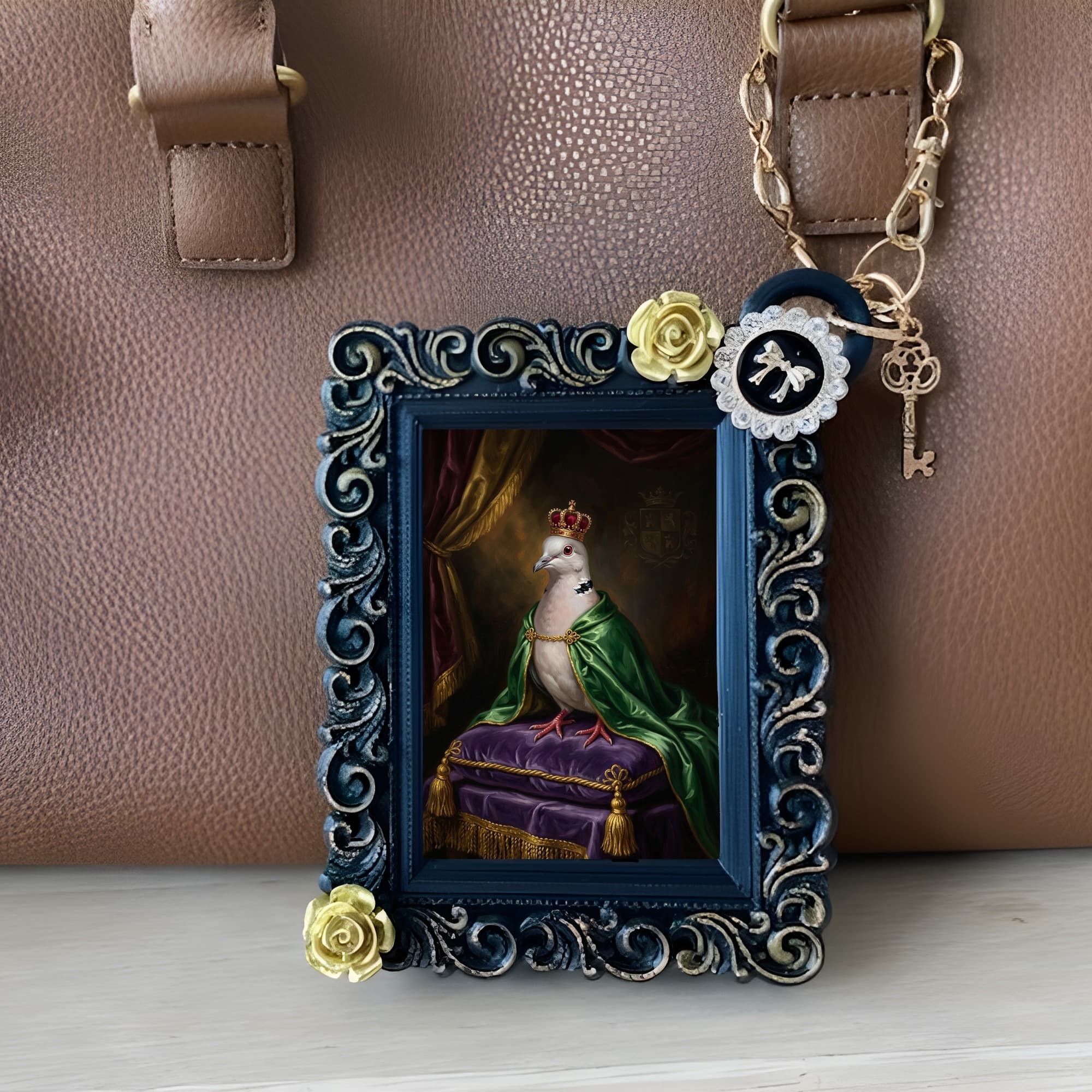 Ringneck dove Renaissance Portrait Bag Charm (Black) 3