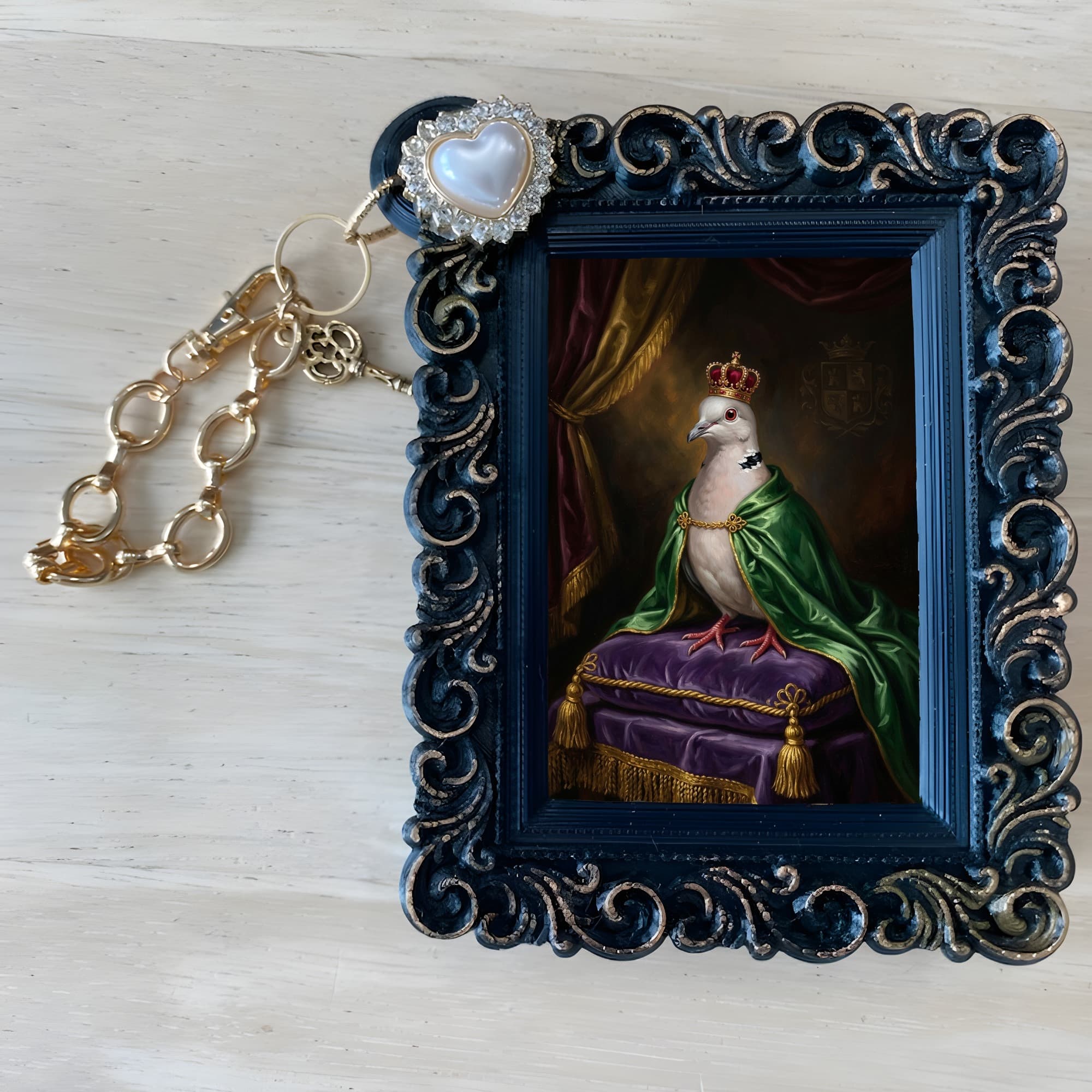 Ringneck dove Renaissance Portrait Bag Charm (Black) 4