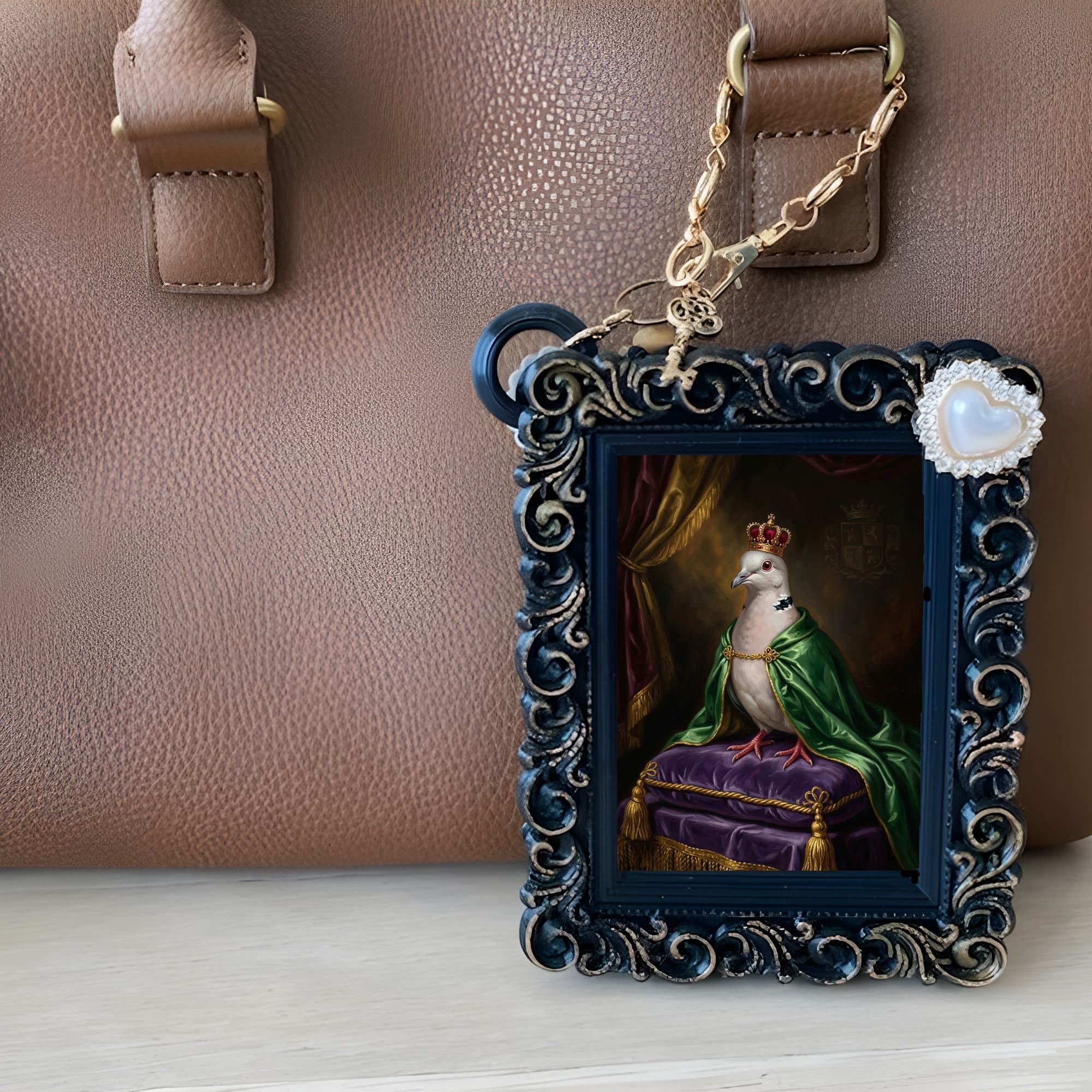 Ringneck dove Renaissance Portrait Bag Charm (Black) 6
