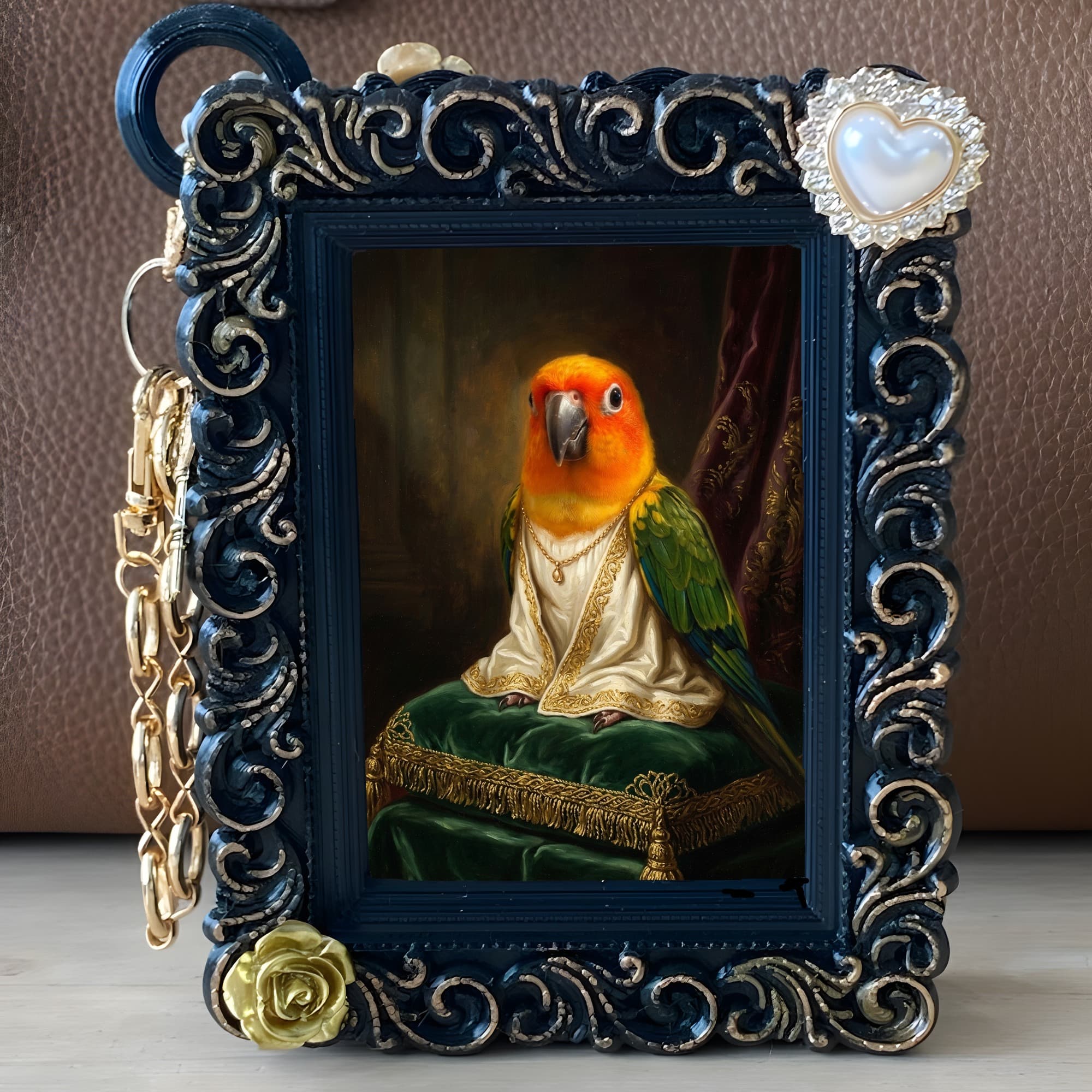 コガネメキシコインコのルネサンス肖像画バッグチャーム(ブラック) 5