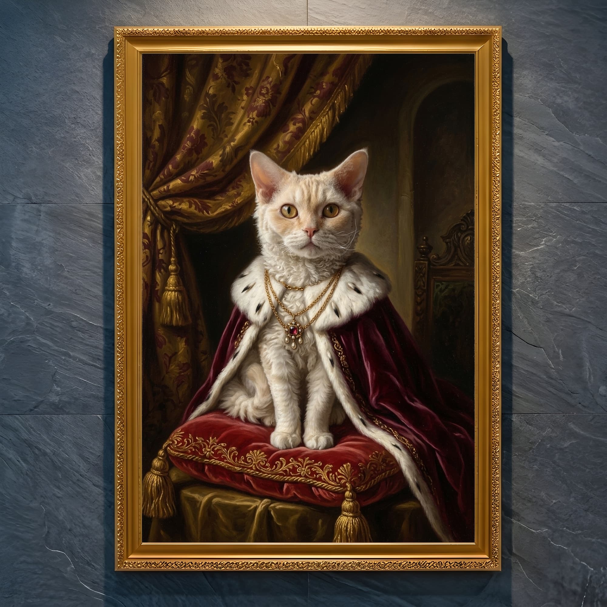Selkirk Rex Renaissance Portrait Framed Art Print (A4 Gold)