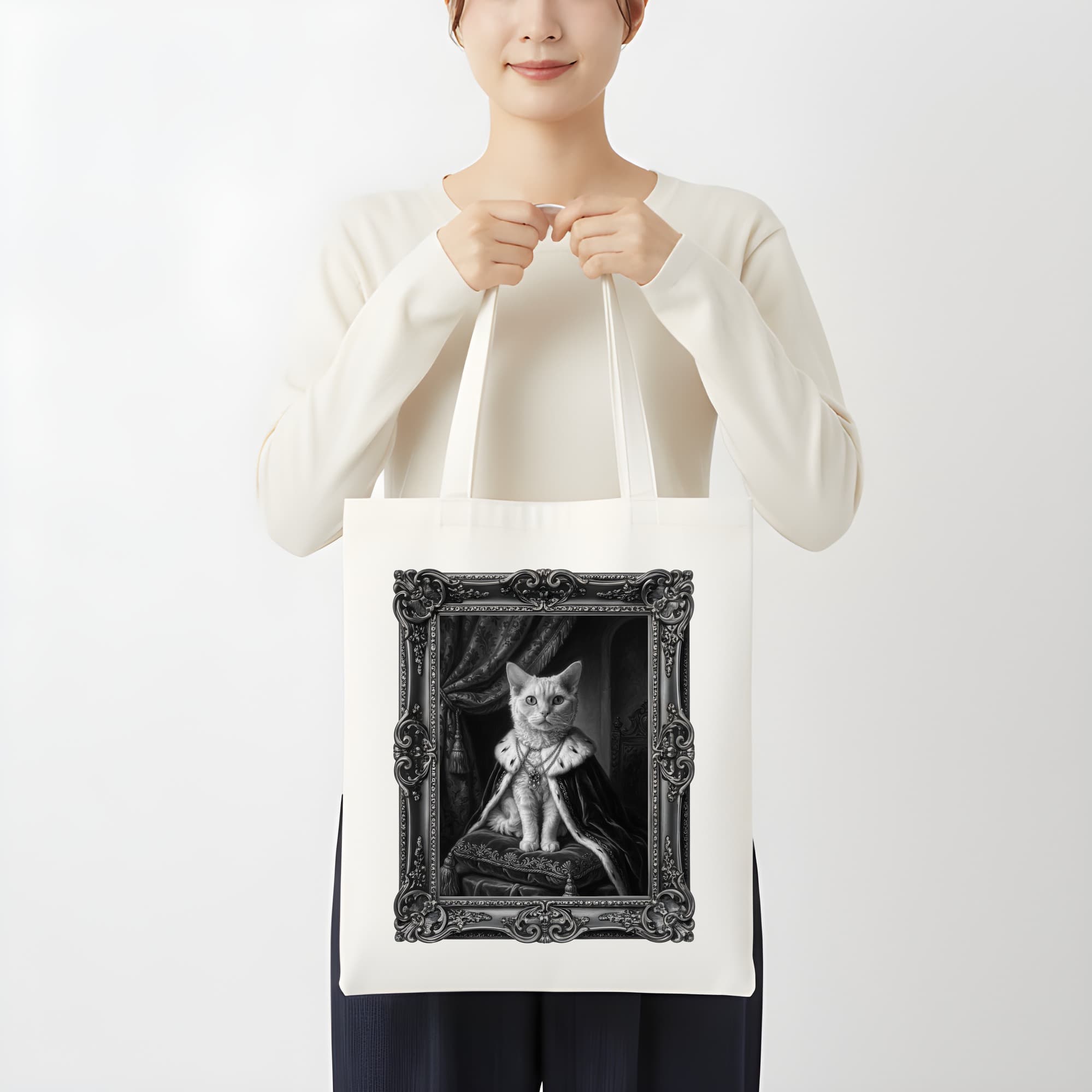 セルカークレックスのルネサンス肖像画トートバッグ(モノクロプリント・額縁デザインあり) 3
