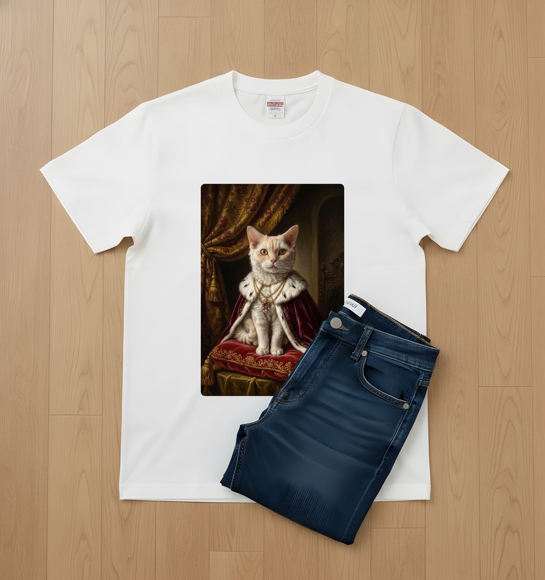 セルカークレックスのルネサンス肖像画Tシャツ(ホワイト・カラープリント・額縁なし) 2