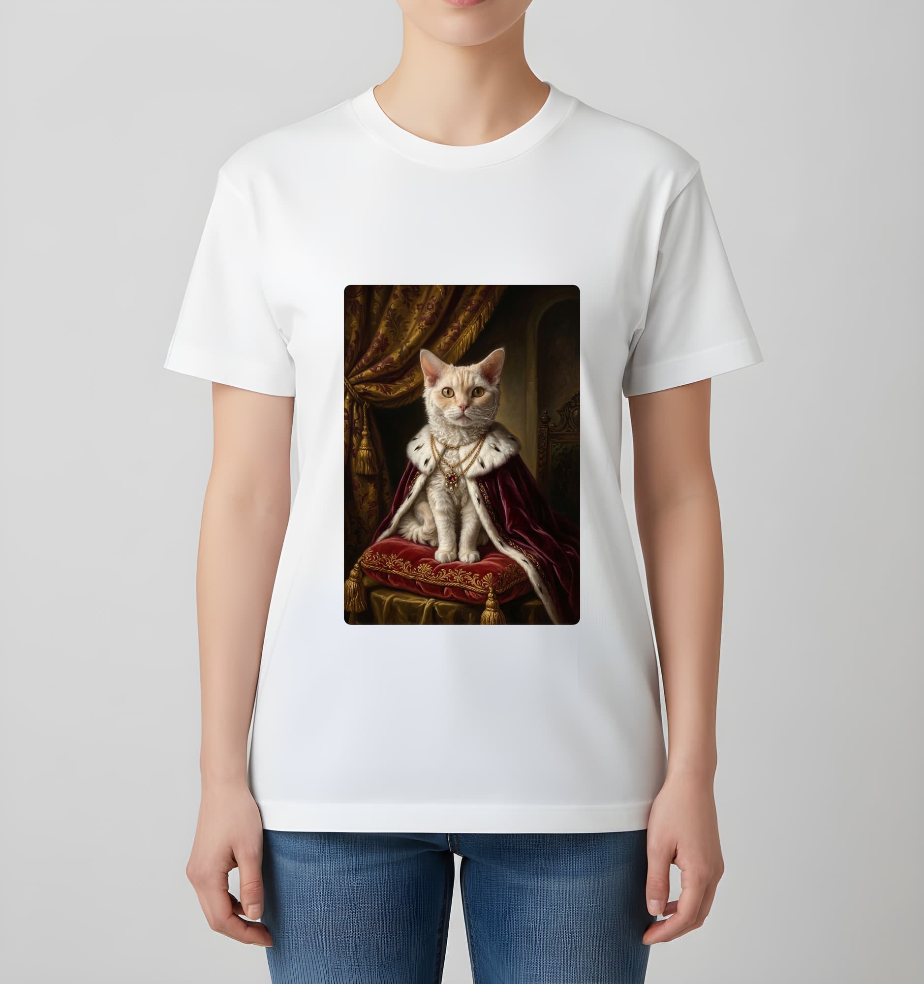セルカークレックスのルネサンス肖像画Tシャツ(ホワイト・カラープリント・額縁なし) 4