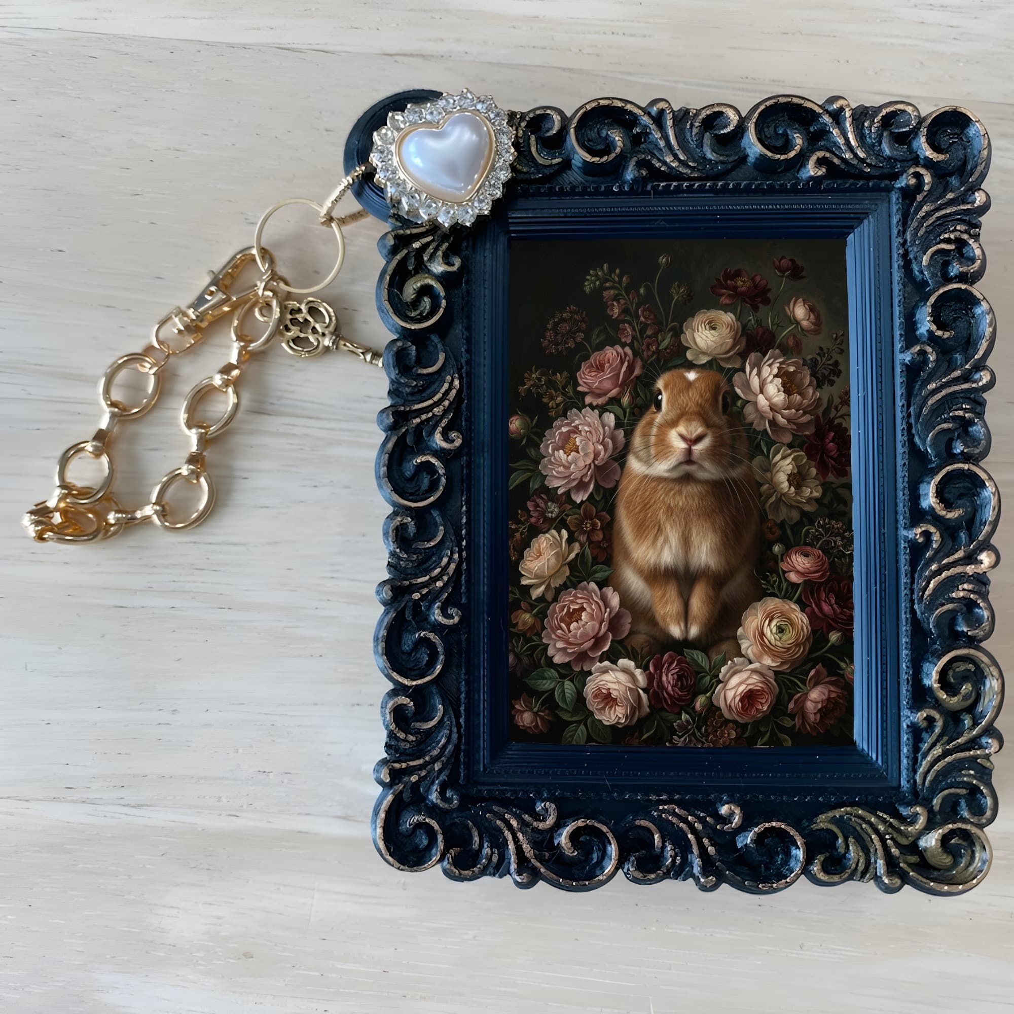 Netherland Dwarf Floral Oil-Painting Floral Bag Charm (Black) 4