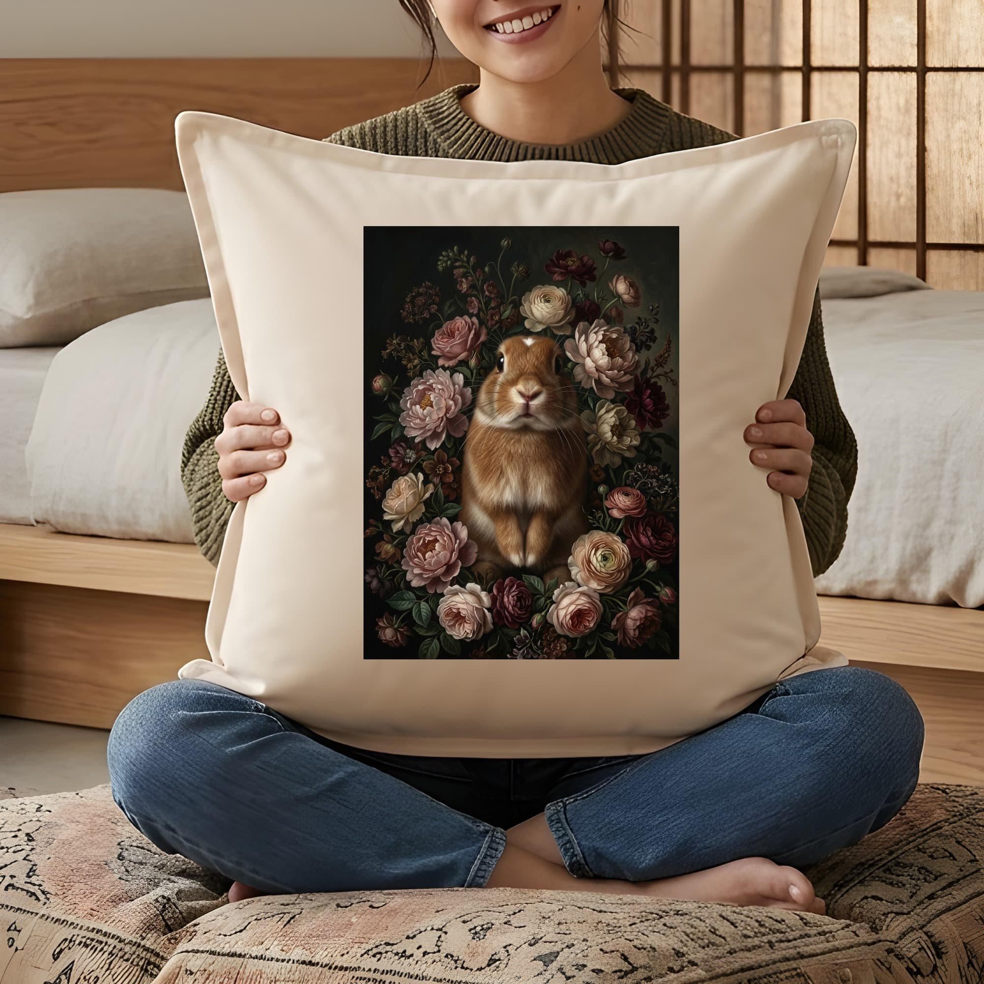 ネザーランドドワーフの花の油絵風アート花柄クッション 3