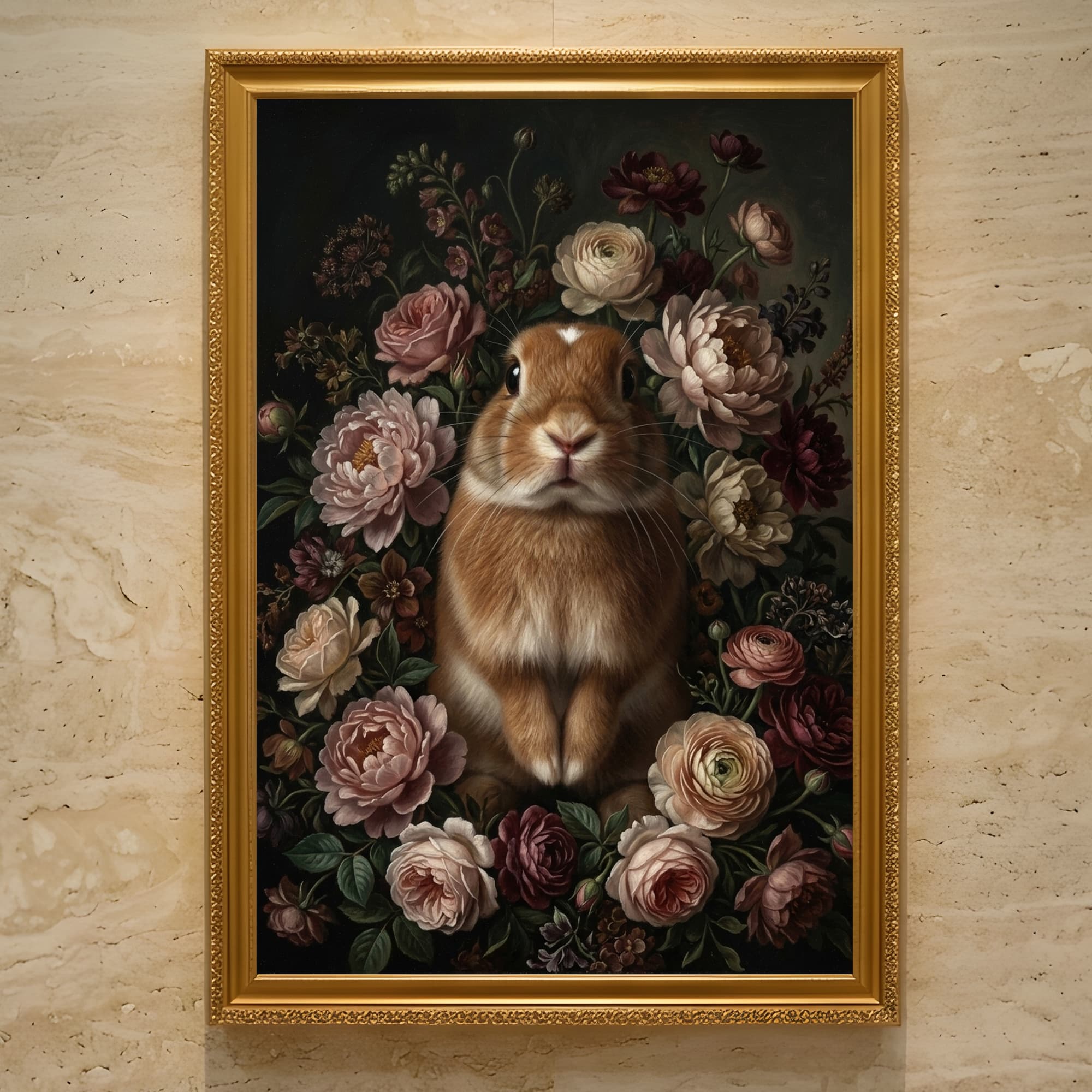 ネザーランドドワーフの花の油絵風アート花柄額装プリント(A3サイズ)
