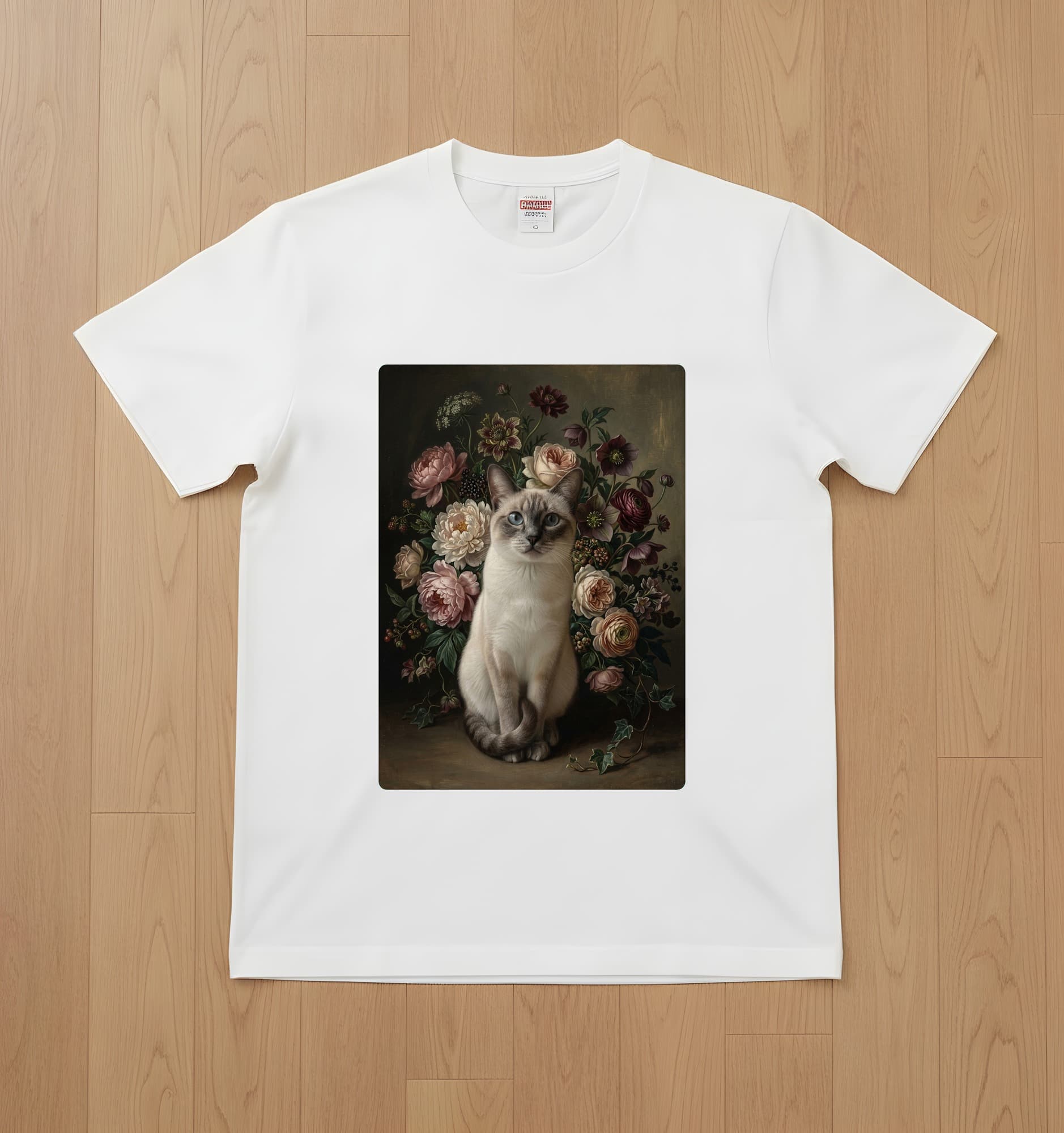 Siamese Floral Oil-Painting Floral T-Shirt (White)