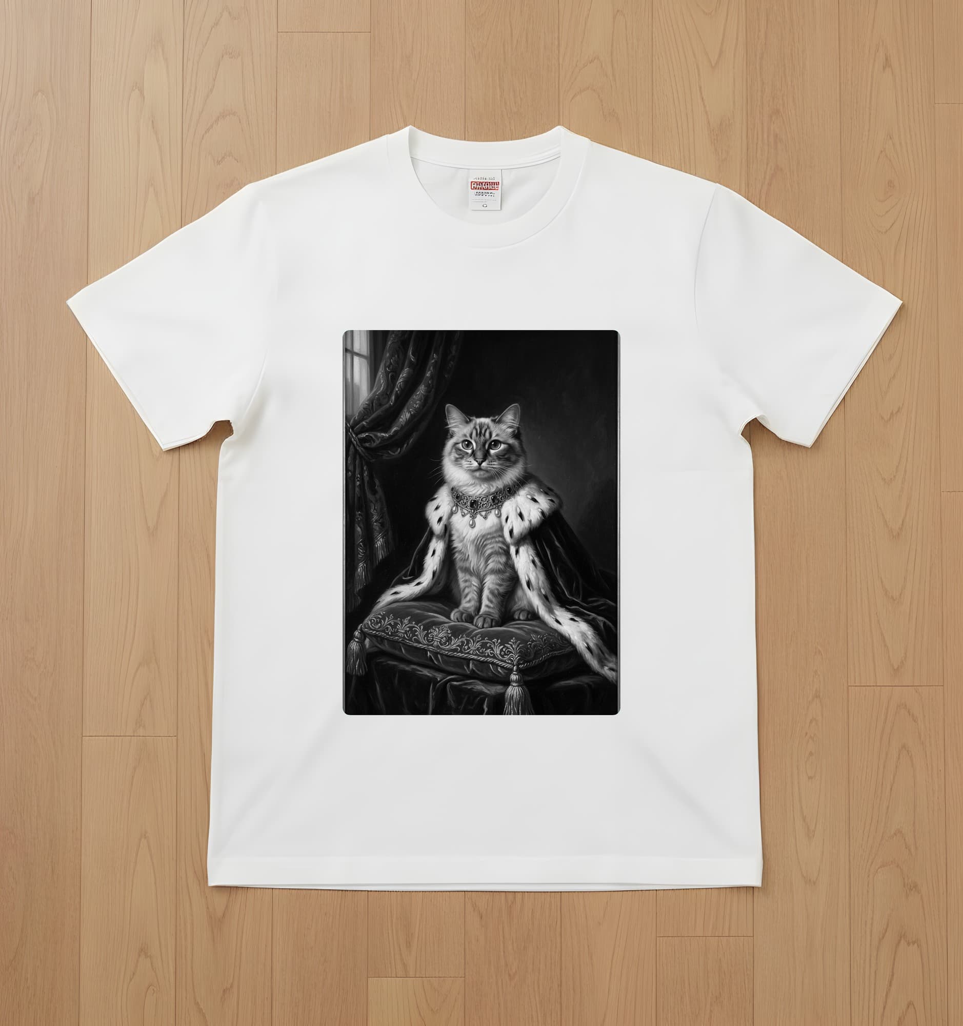 Balinese Renaissance Portrait T-Shirt (White, Monochrome Print, No Frame)