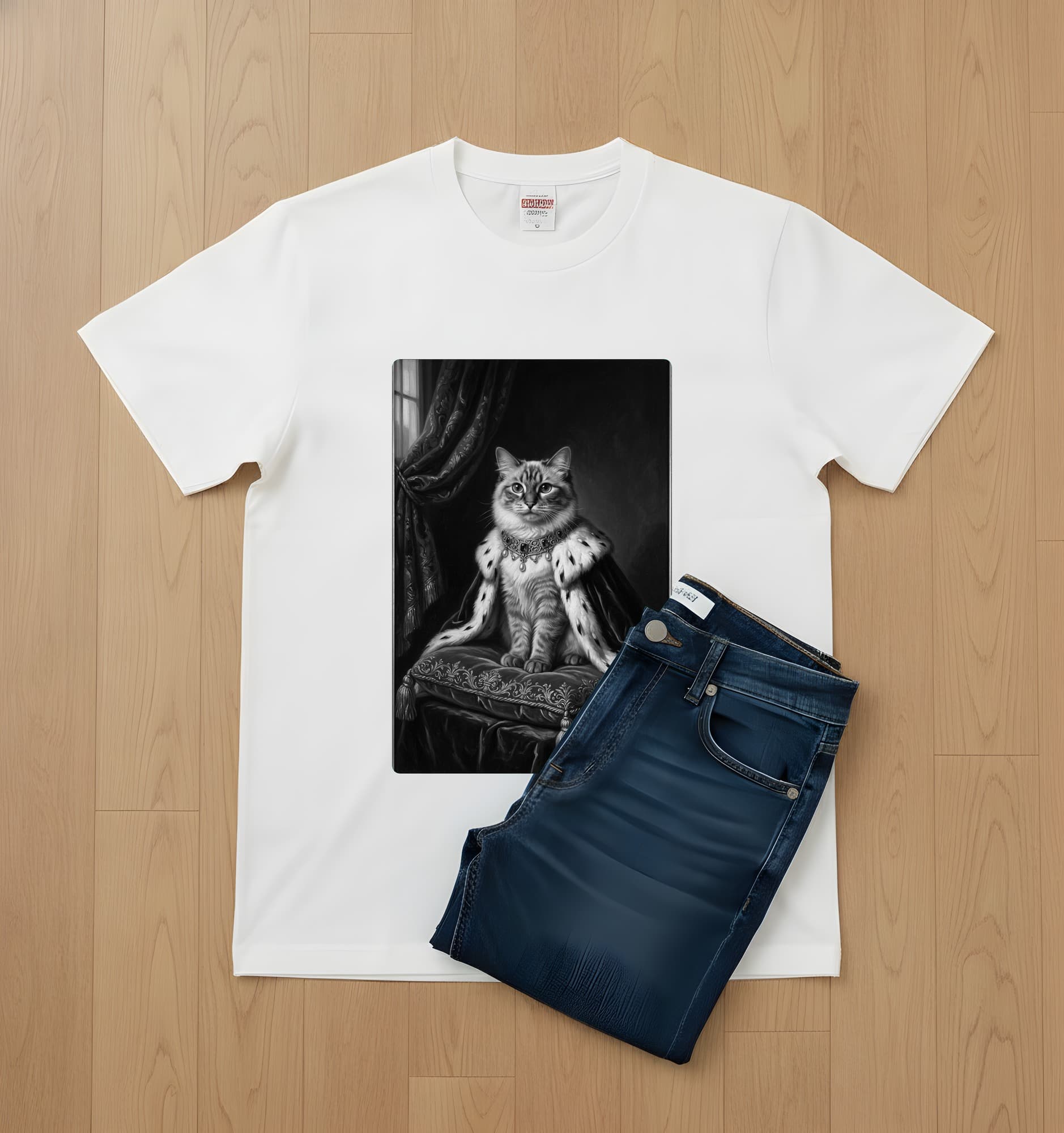 Balinese Renaissance Portrait T-Shirt (White, Monochrome Print, No Frame) 2
