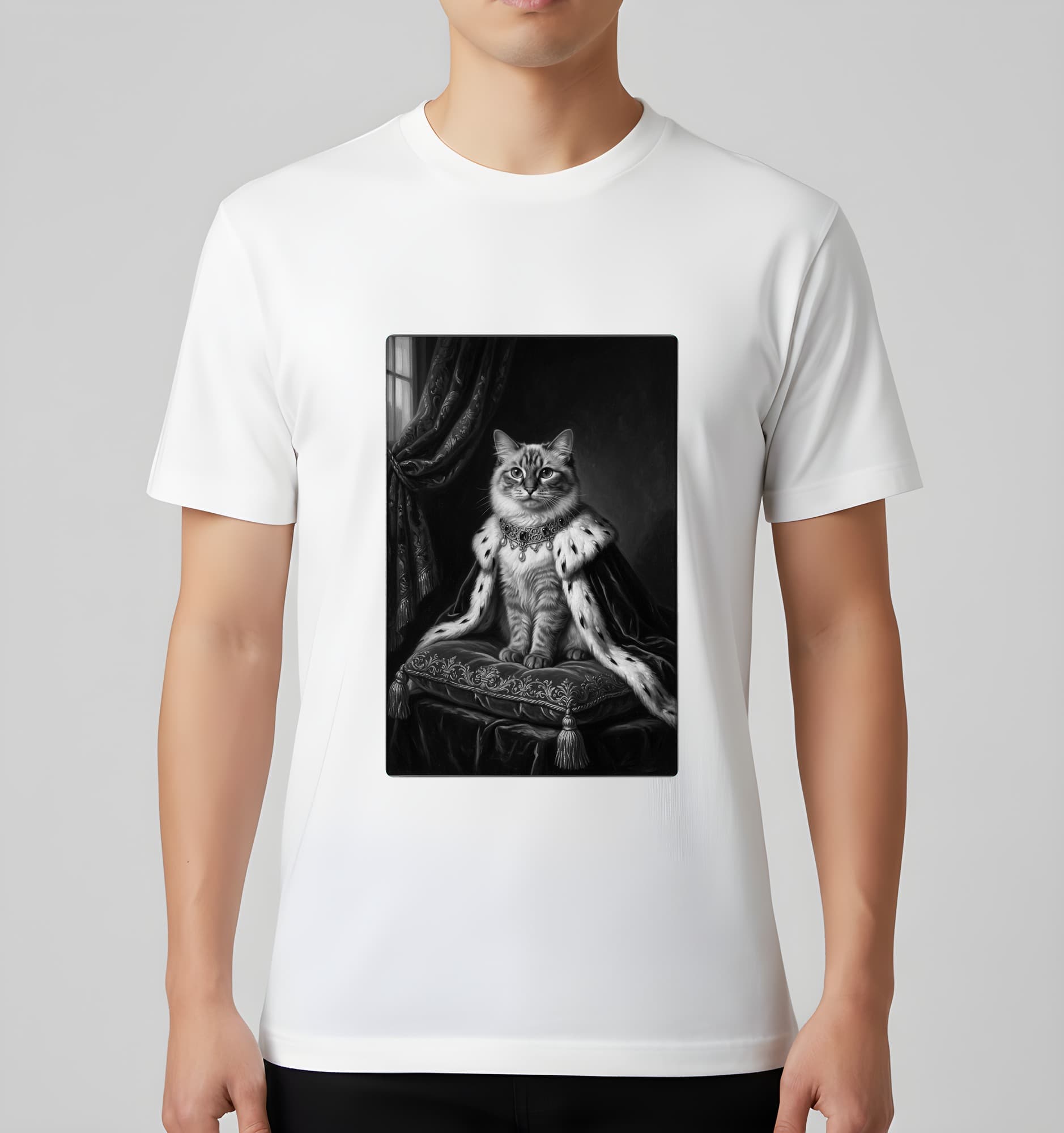 Balinese Renaissance Portrait T-Shirt (White, Monochrome Print, No Frame) 3