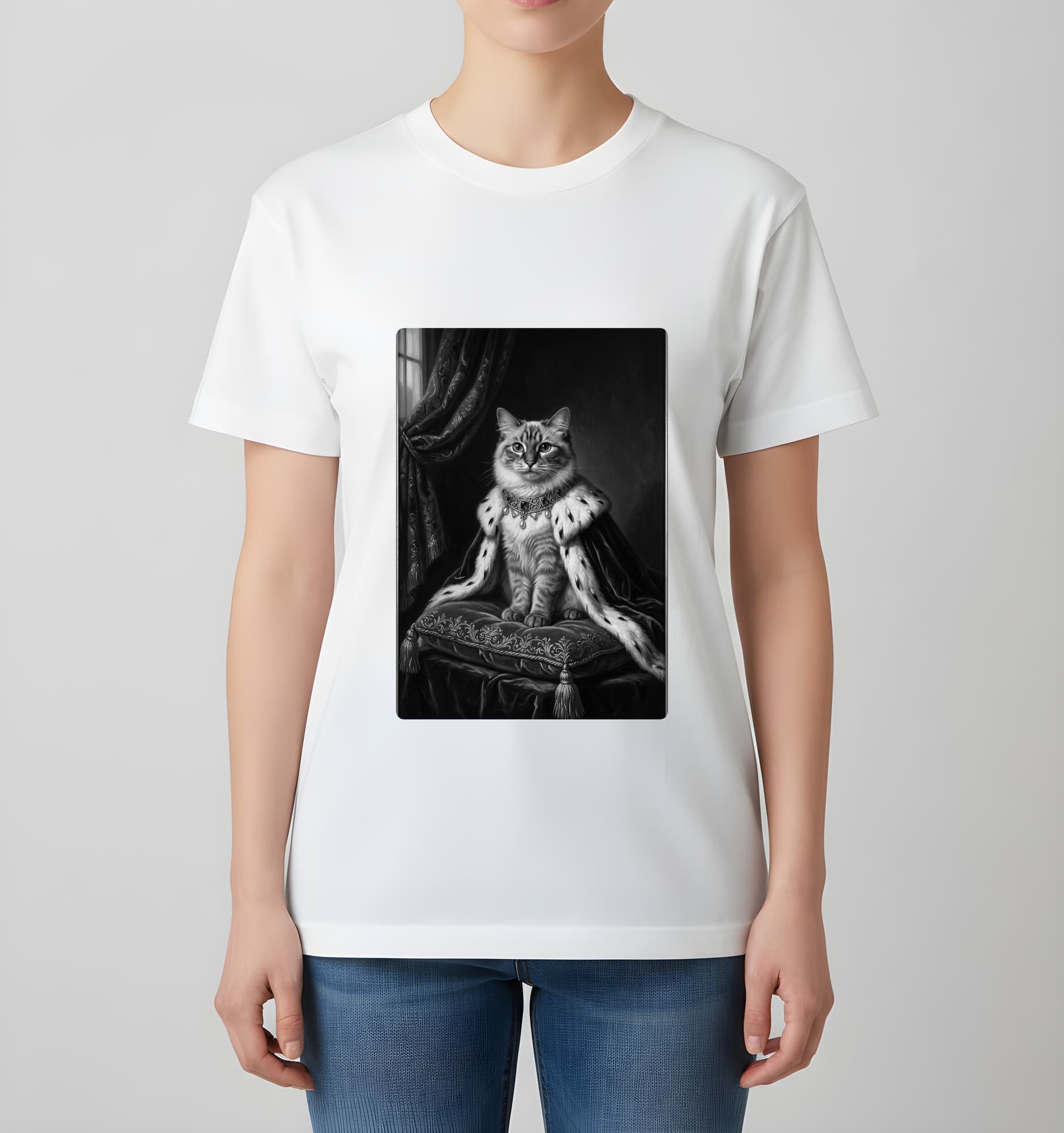 Balinese Renaissance Portrait T-Shirt (White, Monochrome Print, No Frame) 4