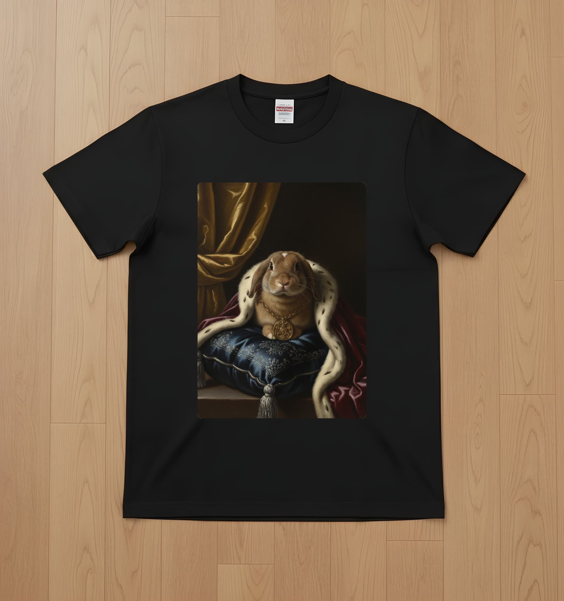ホーランドロップのルネサンス肖像画Tシャツ(ブラック・カラープリント・額縁なし)