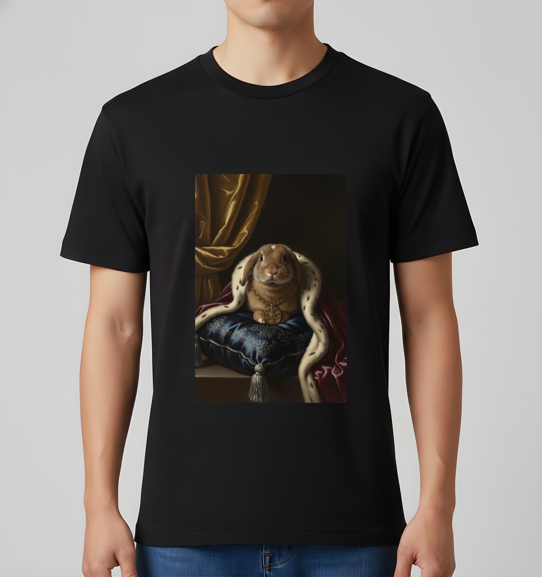 ホーランドロップのルネサンス肖像画Tシャツ(ブラック・カラープリント・額縁なし) 3