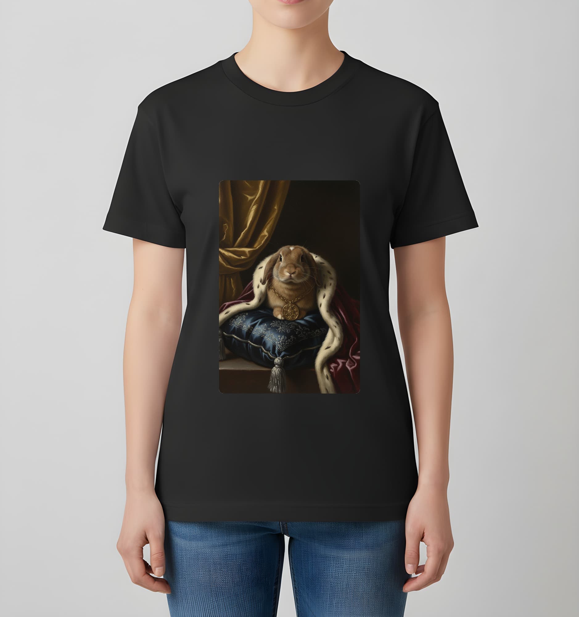 ホーランドロップのルネサンス肖像画Tシャツ(ブラック・カラープリント・額縁なし) 4