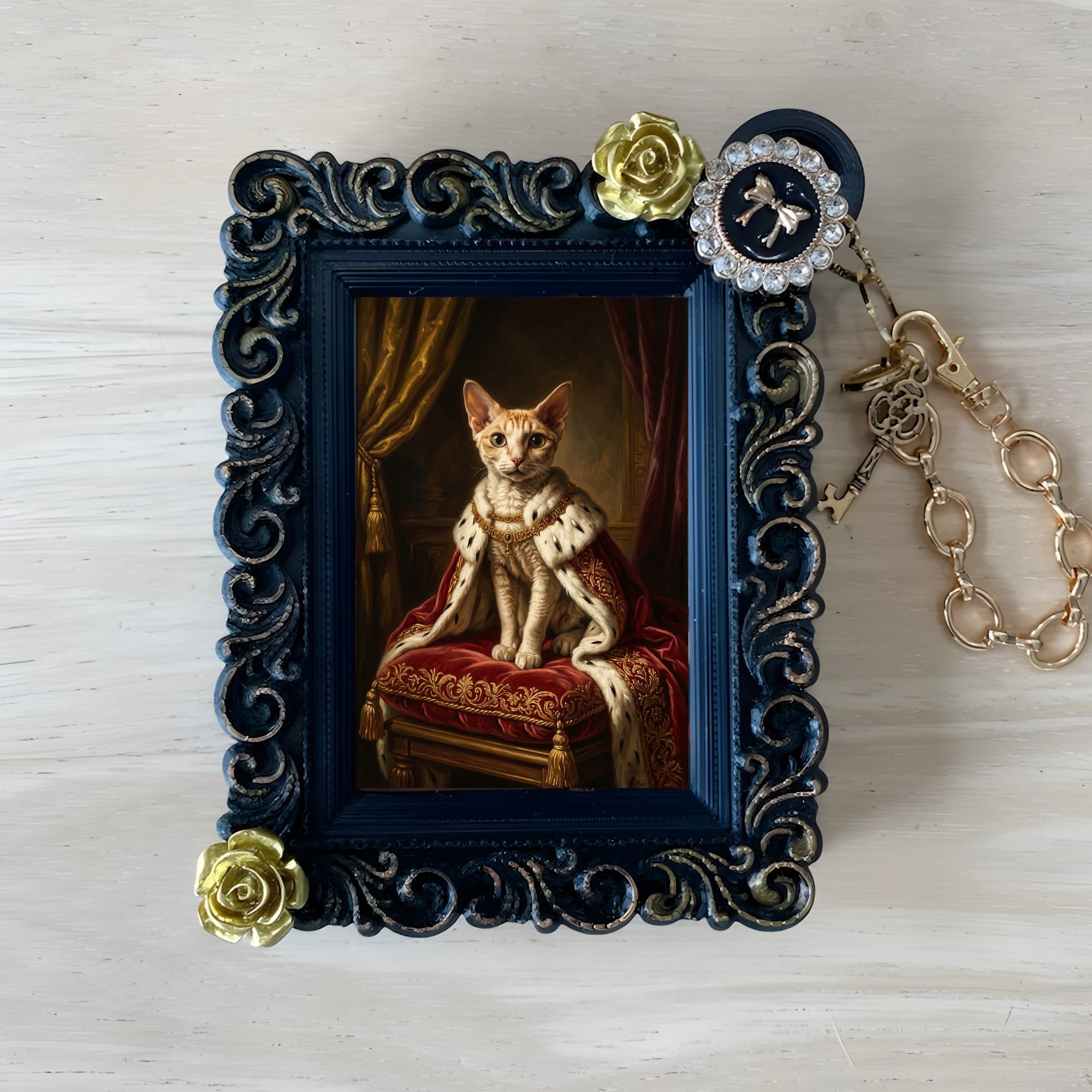Devon Rex Renaissance Portrait Bag Charm (Black)