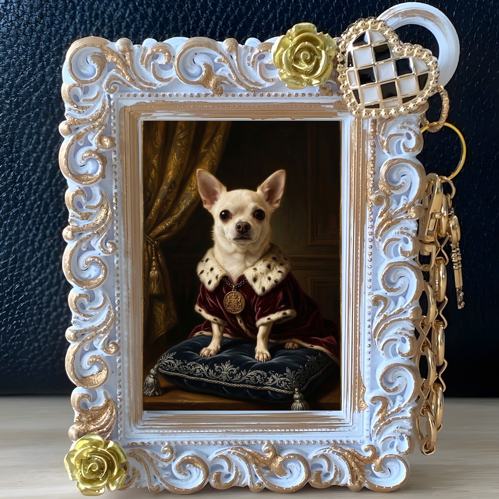 chihuahua Renaissance Portrait Bag Charm (White) 2
