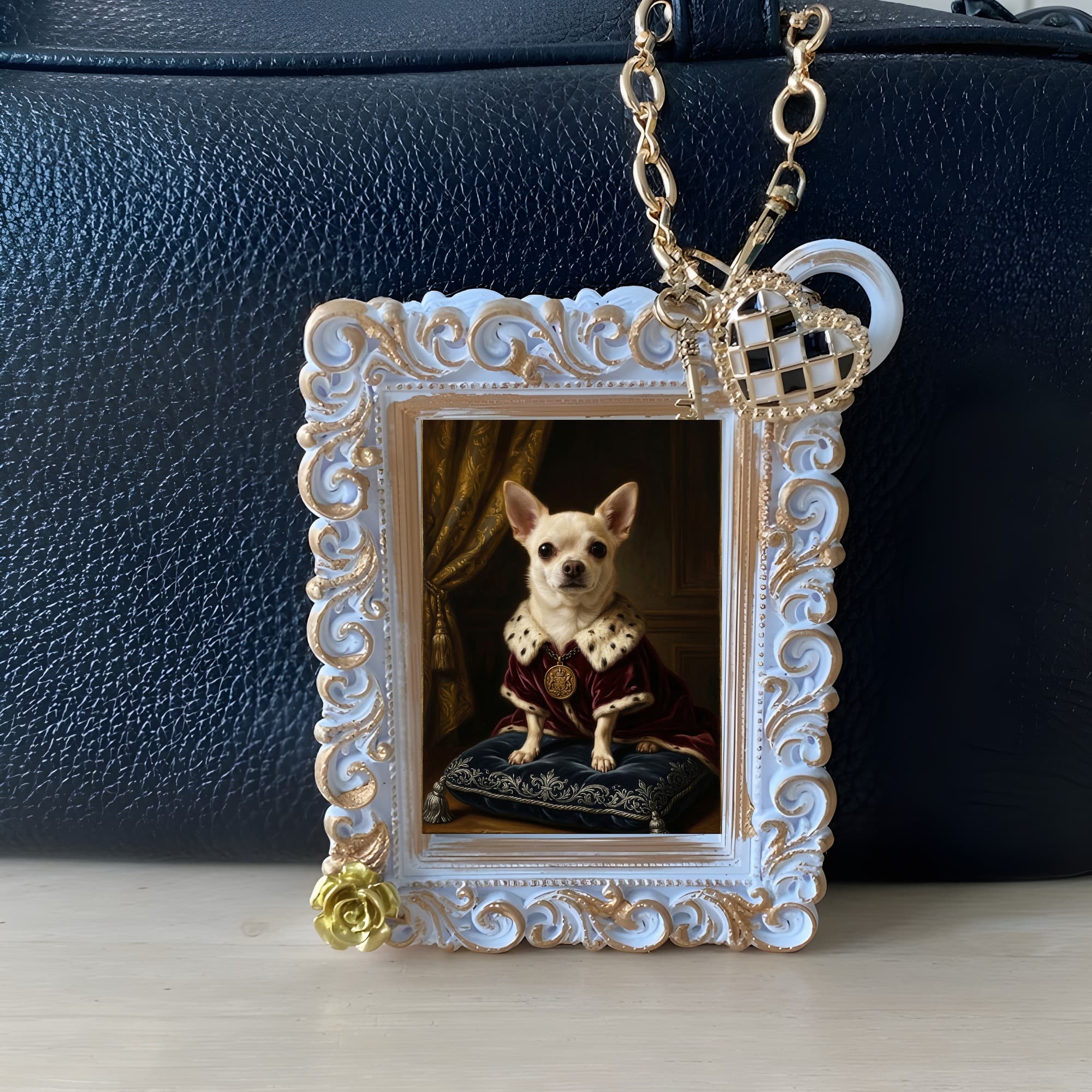chihuahua Renaissance Portrait Bag Charm (White) 3