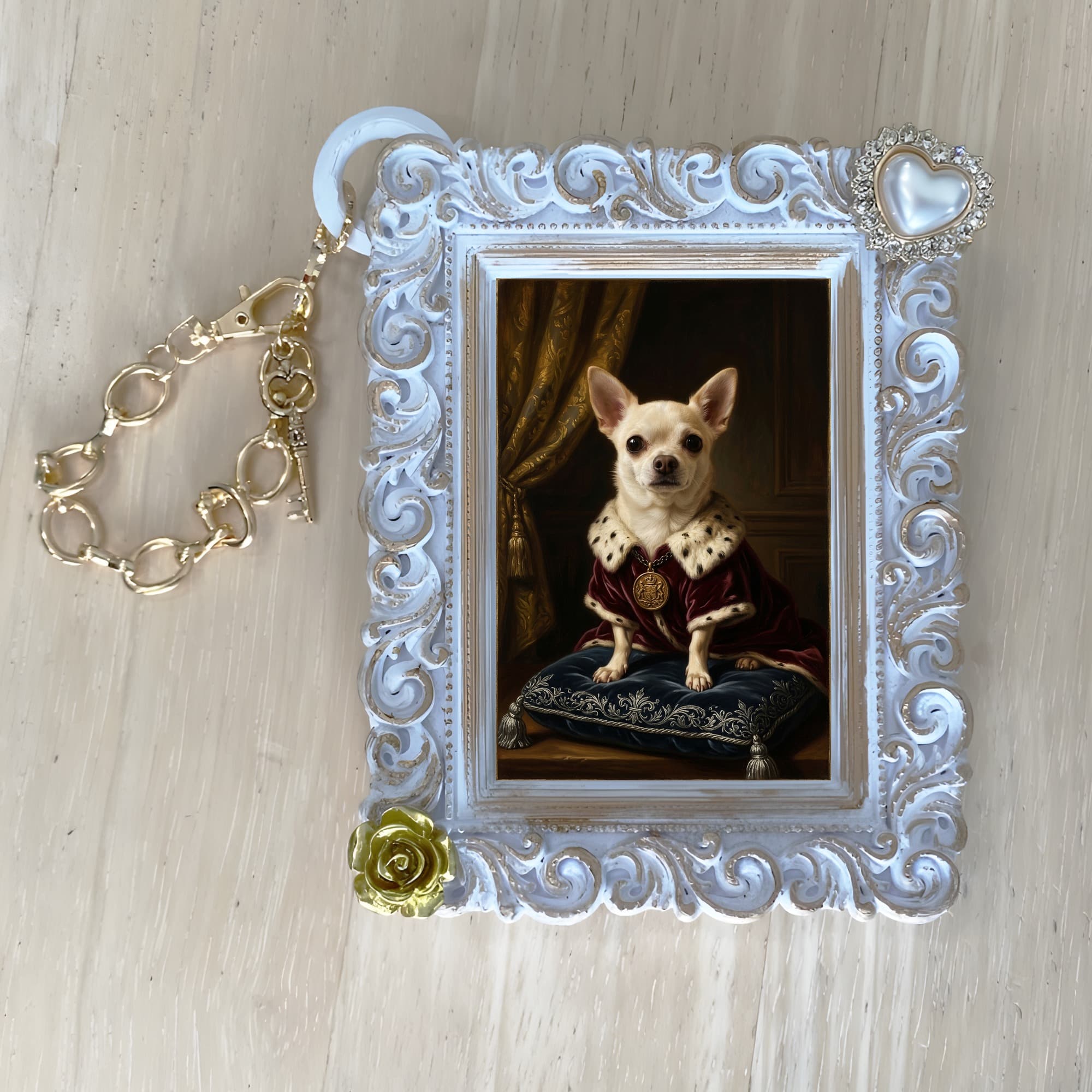 chihuahua Renaissance Portrait Bag Charm (White) 4