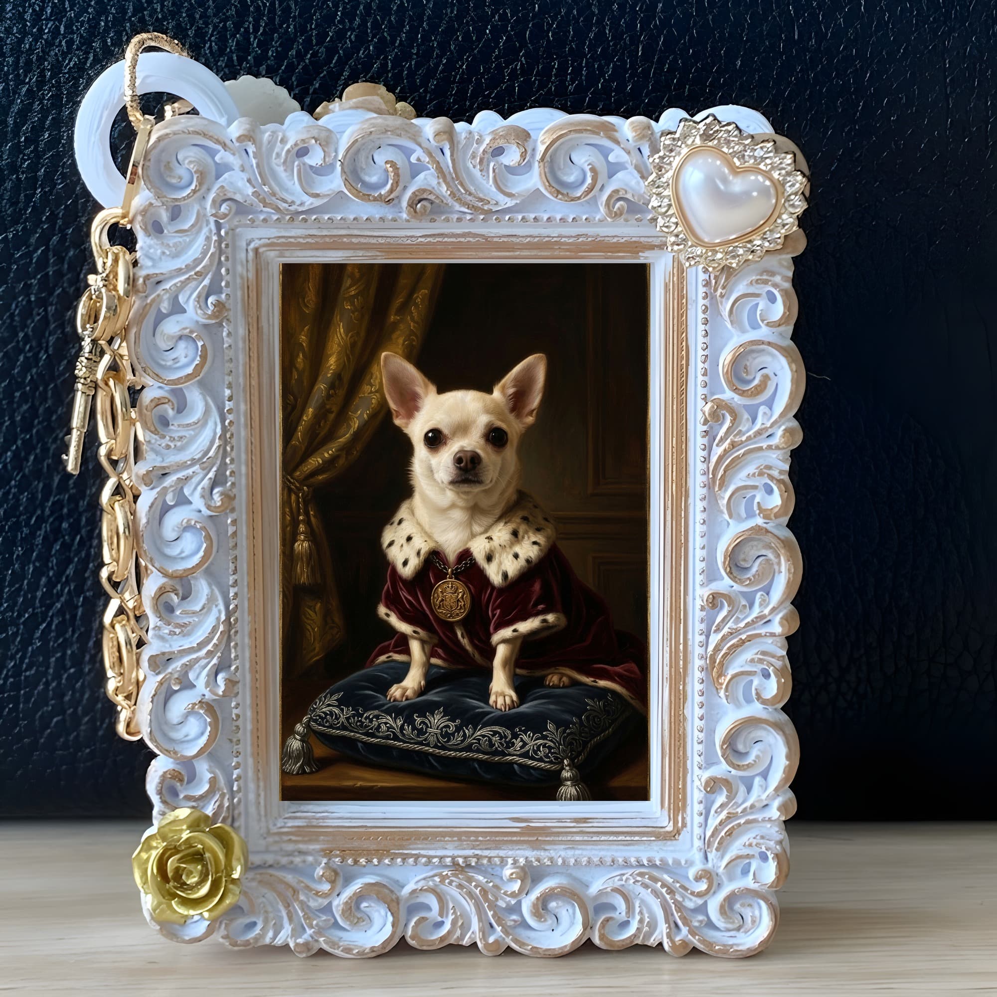 chihuahua Renaissance Portrait Bag Charm (White) 5