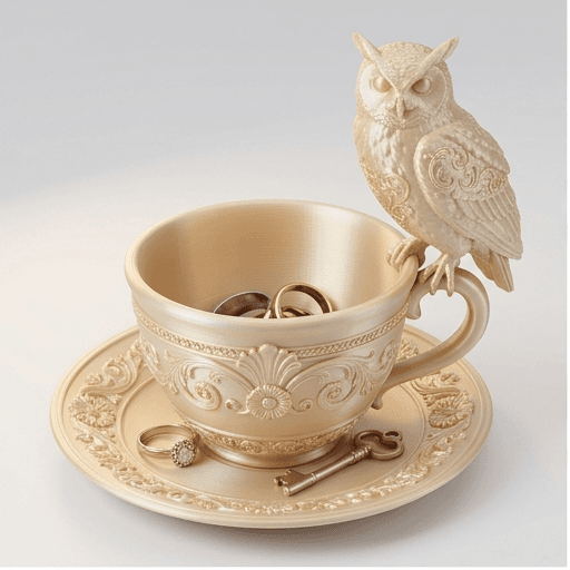 ベンガルワシミミズクのルネサンス肖像画アクセサリートレイ(シルクゴールド)