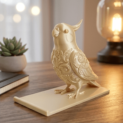 オカメインコのルネサンス肖像画スマホスタンド(シルクゴールド) 2