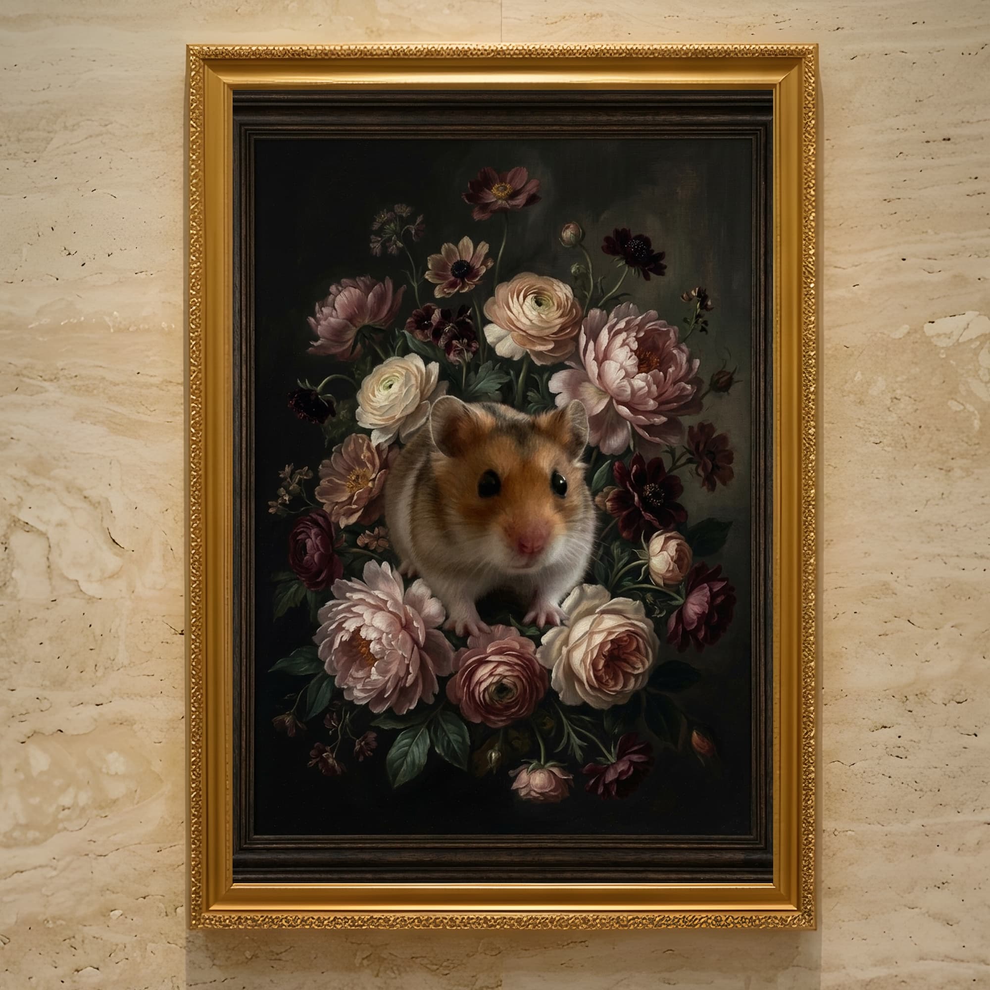 Campbell's dwarf hamster Floral Oil-Painting Floral Framed Art Print (A3)