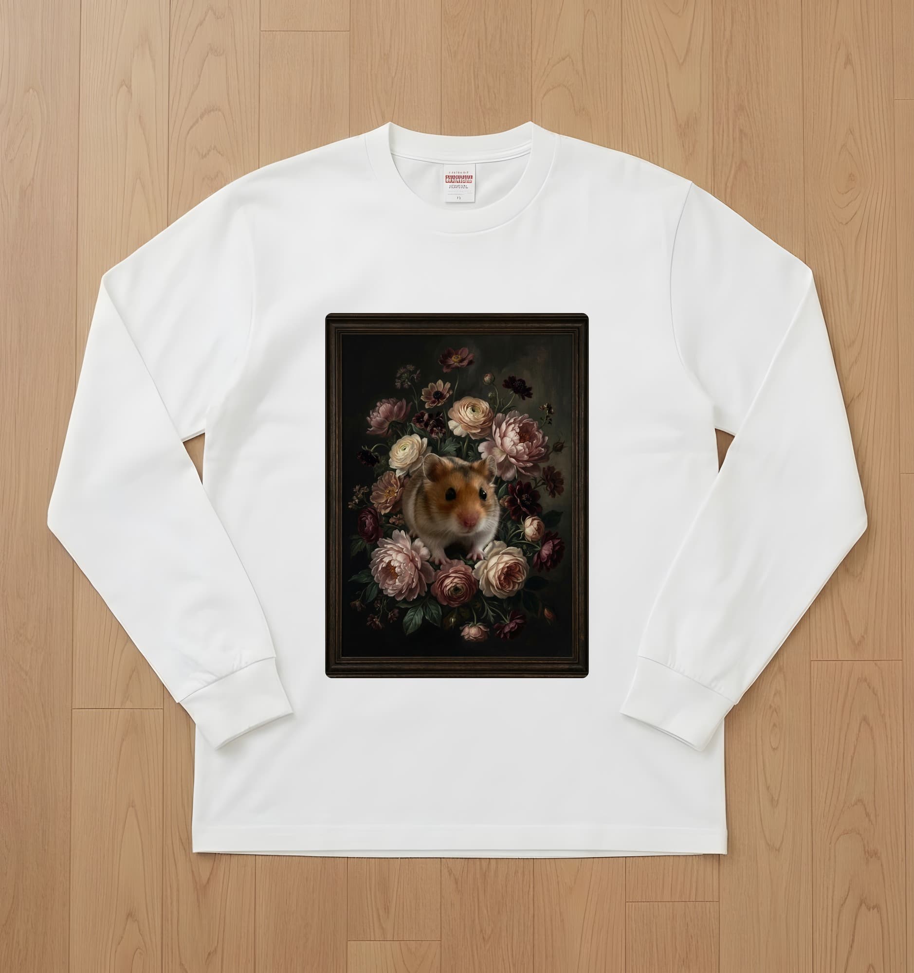 Campbell's dwarf hamster Floral Oil-Painting Floral Long Sleeve T-Shirt (White)