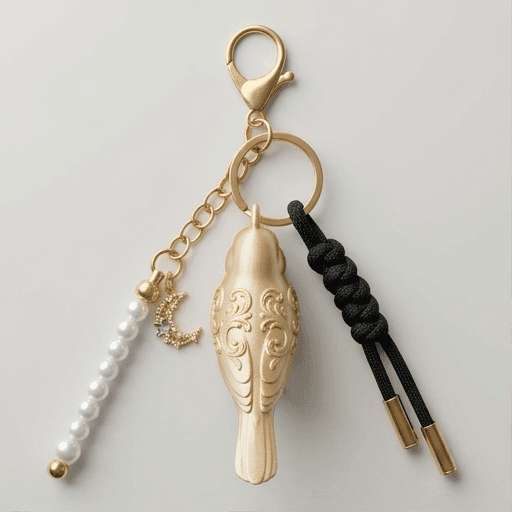 文鳥・ブンチョウのルネサンス肖像画キーホルダー(シルクゴールド)
