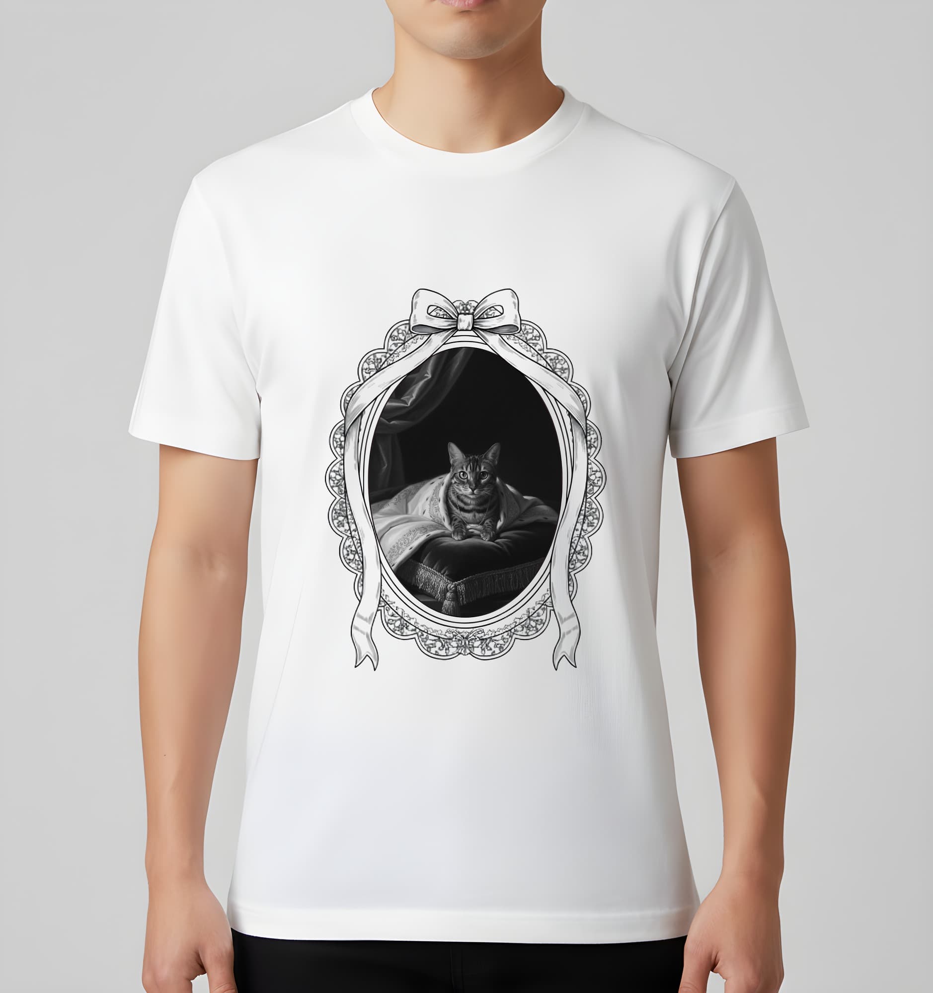 Bengal Renaissance Portrait T-Shirt (White, Monochrome Print, Framed Design) 3