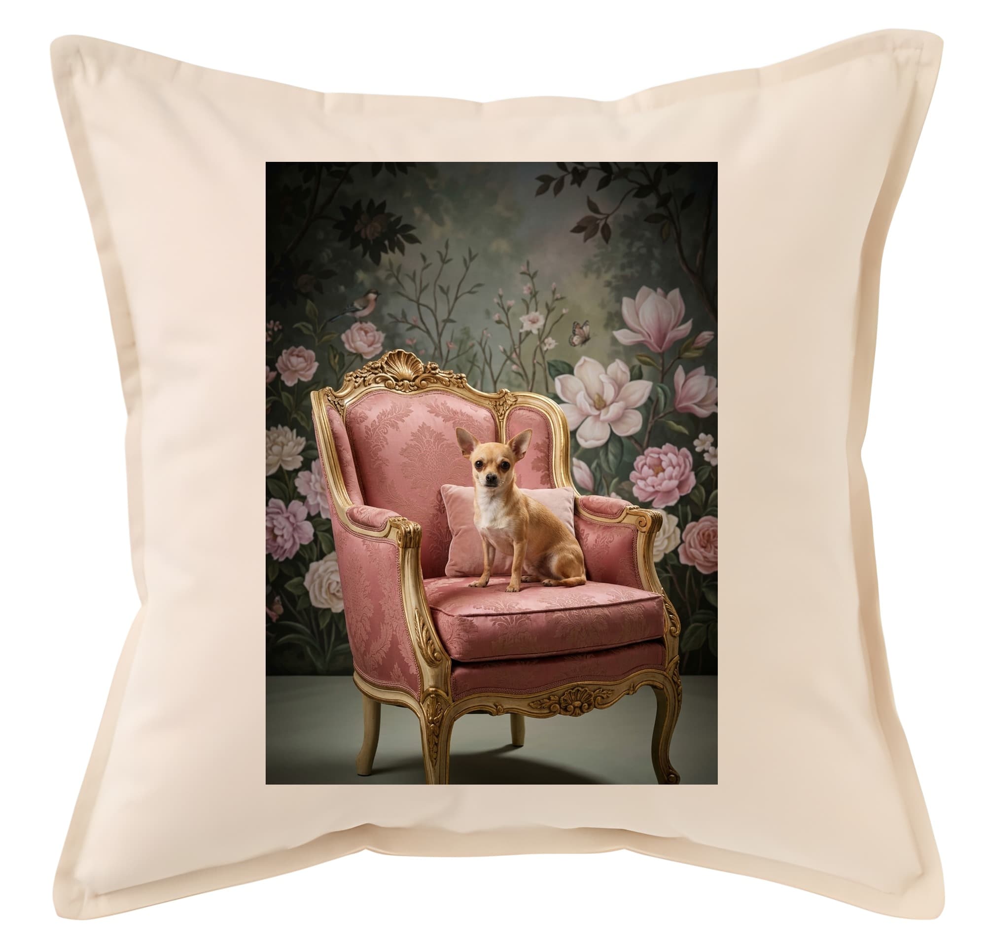 chihuahua Shabby Pink Oil-Painting Rococo Cushion