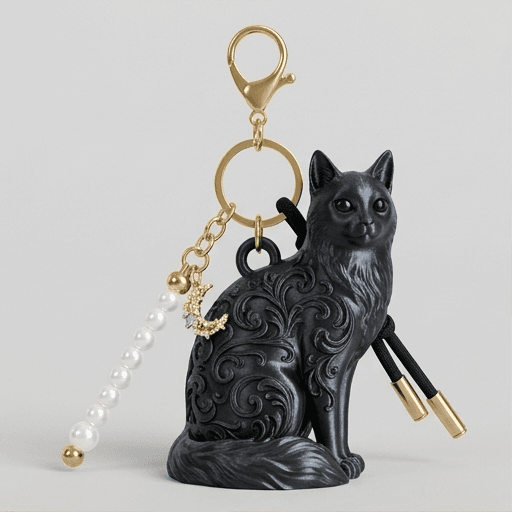 ターキッシュアンゴラのルネサンス肖像画キーホルダー(シルクブラック)