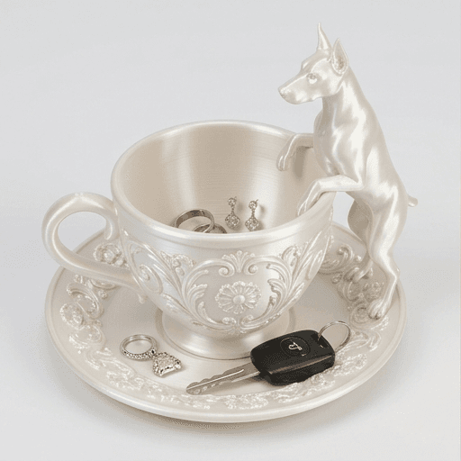 Doberman Renaissance Portrait Trinket Tray (Pearl White)