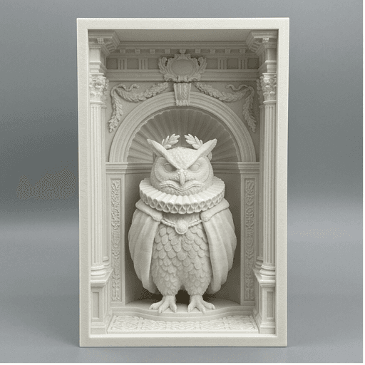 Bengal eagle owl Renaissance Portrait Booknook Diorama