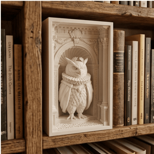 Bengal eagle owl Renaissance Portrait Booknook Diorama 4